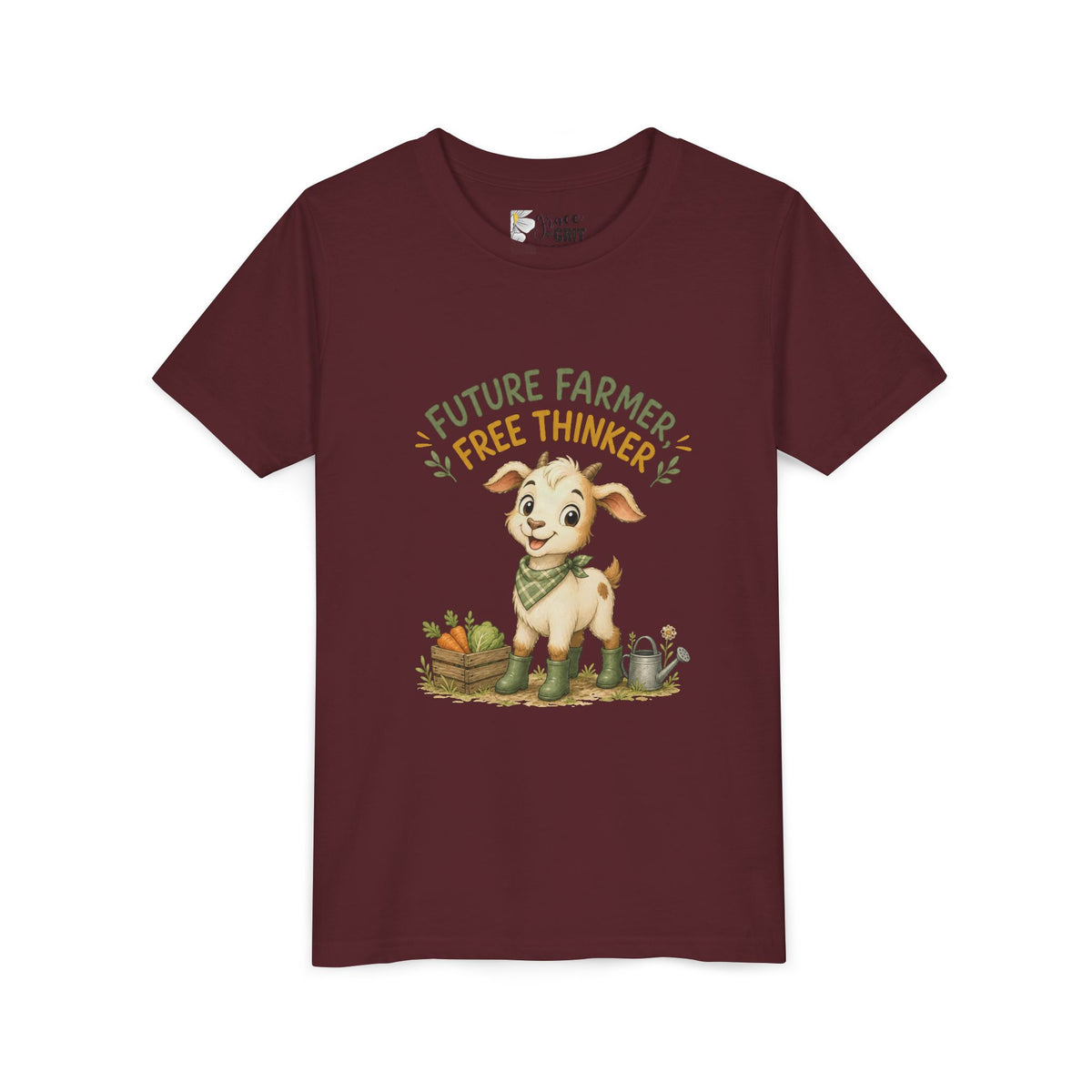 Youth Tee — "Future Farmer, Free Thinker" Cute Goat Kids Shirt