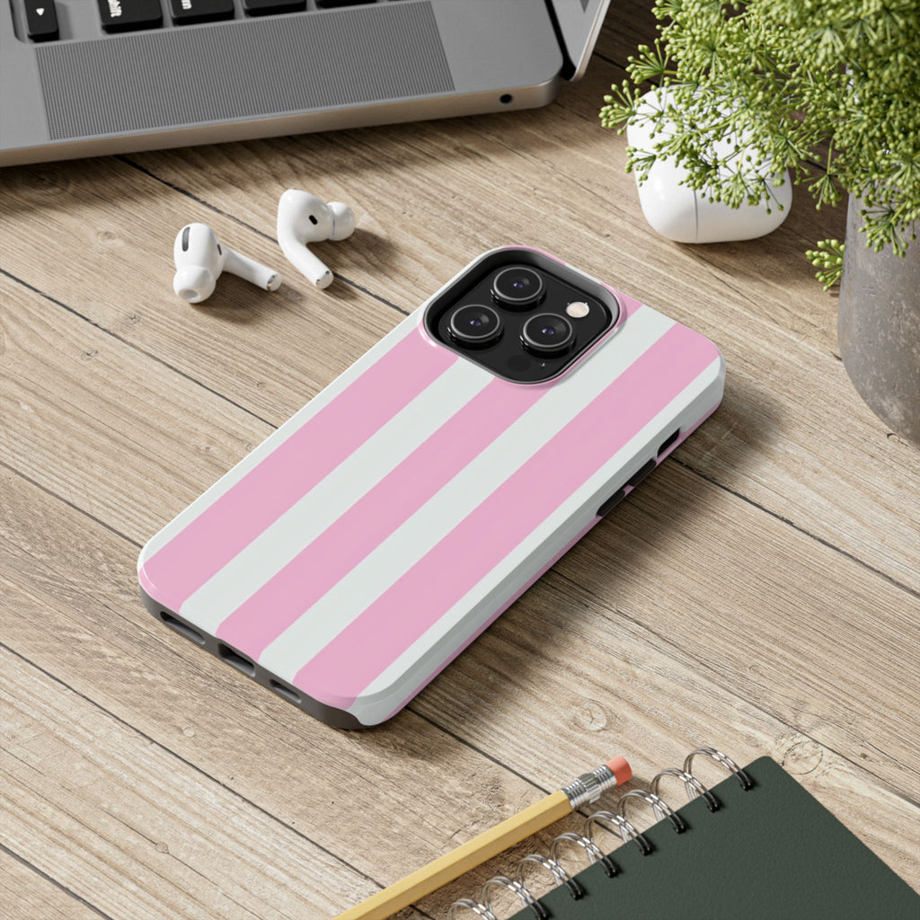 Pink & White Stripe Tough Phone Case — Protective Stripe iPhone Cover