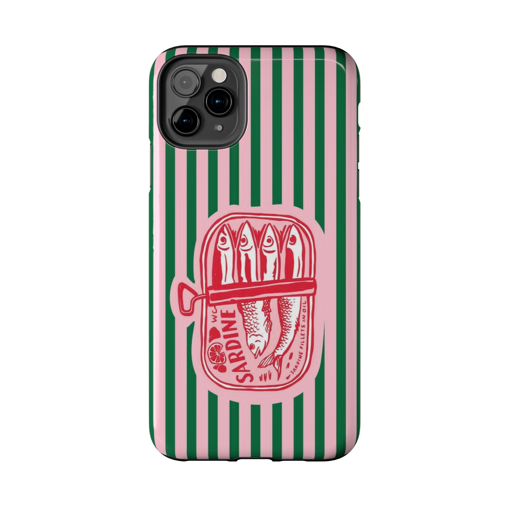 Sardine Stripes Tough Phone Case — Retro Pink & Green Protective Phone Cover