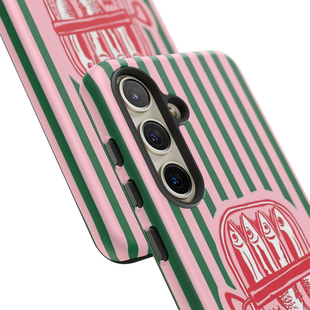 Sardine Stripe Phone Case — Retro Pink & Green Nautical Protection