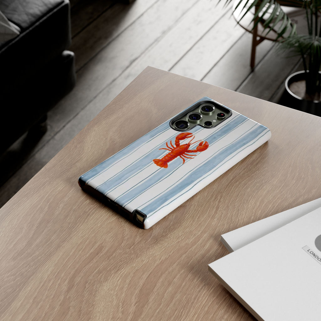 Lobster Stripe Phone Case — Nautical Blue & White Protective Cover