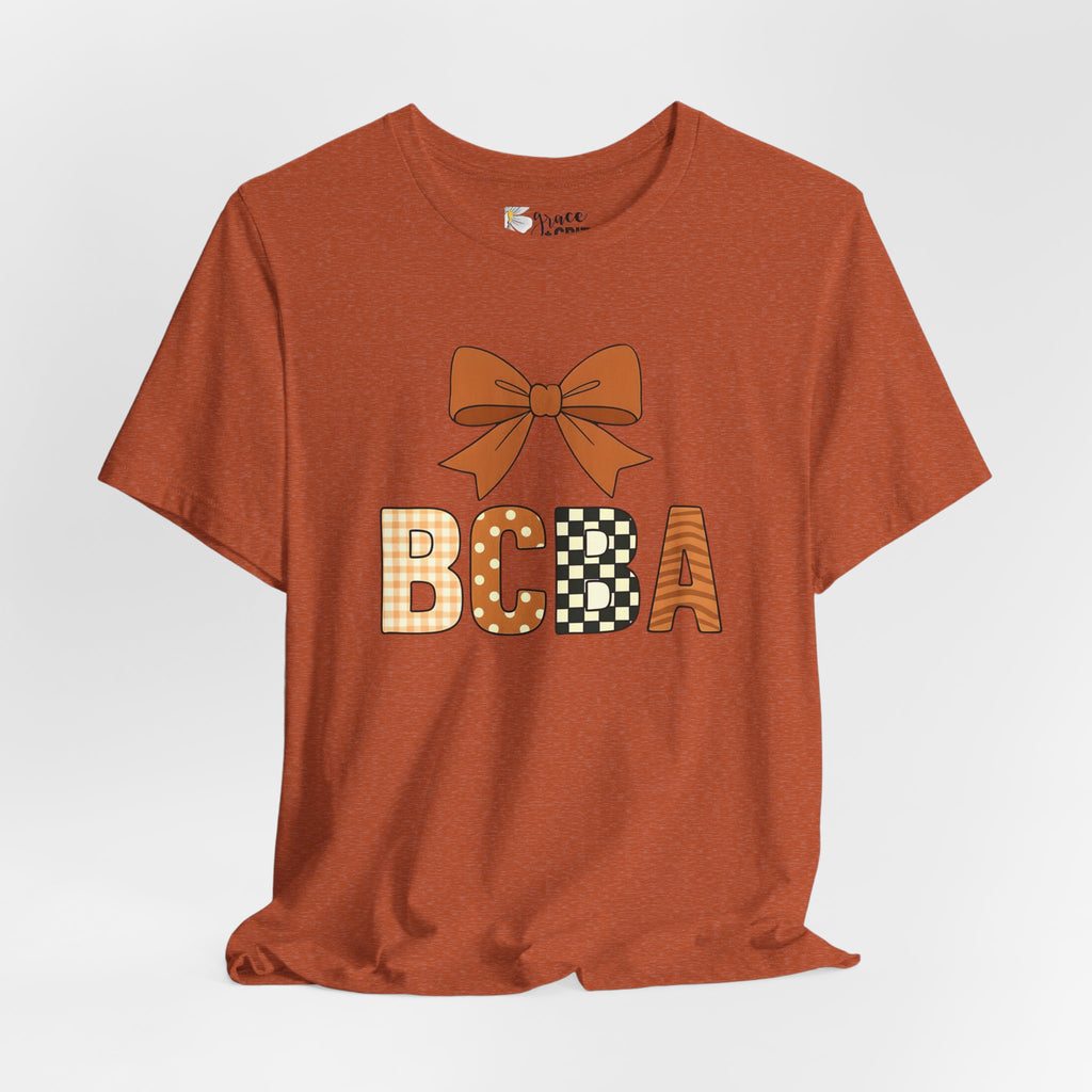 Fall Bow 'BCCA' Graphic Tee — Plaid & Checker Pattern Seasonal Shirt