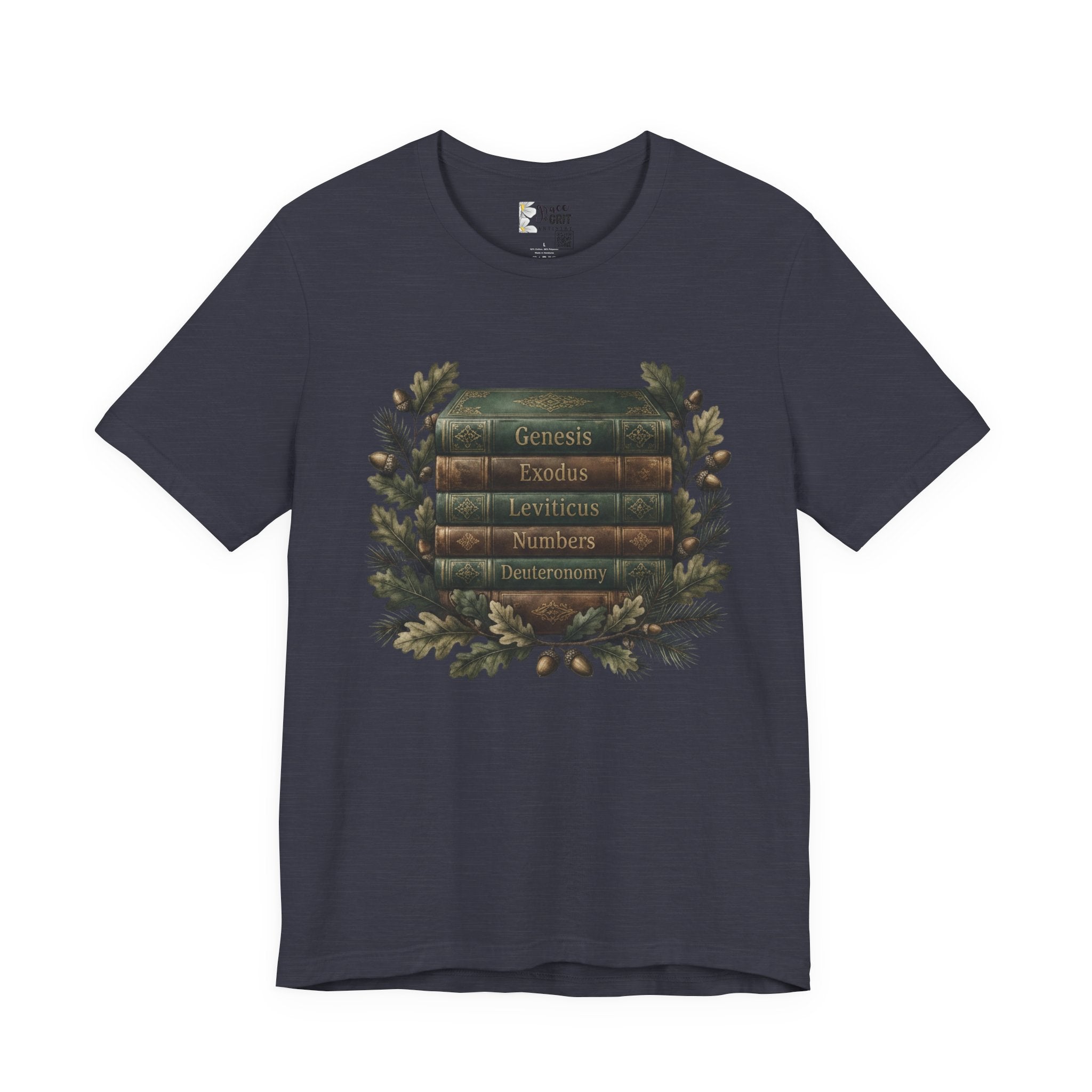 Bible Verse Stack T-Shirt — Genesis Exodus Leviticus Numbers Deuteronomy Floral Graphic