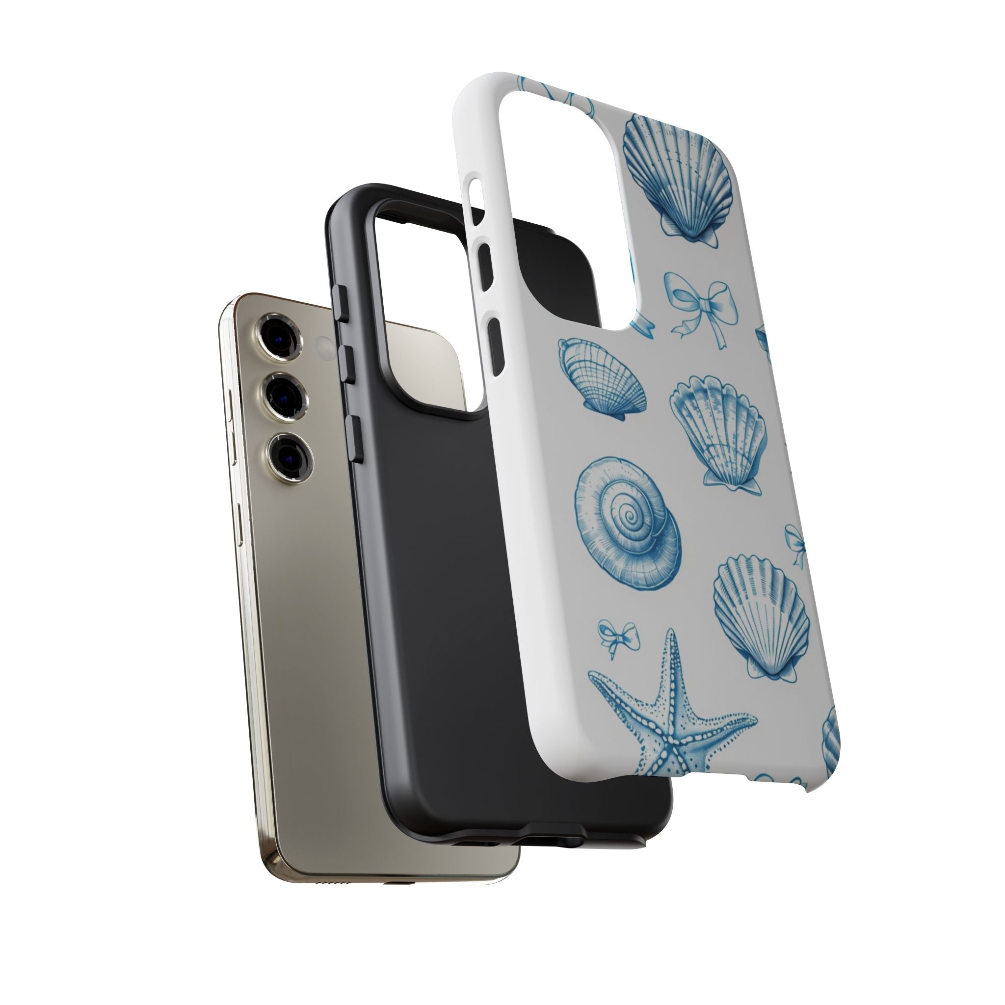 Seaside Shells Phone Case — Blue Nautical Shell & Starfish Pattern