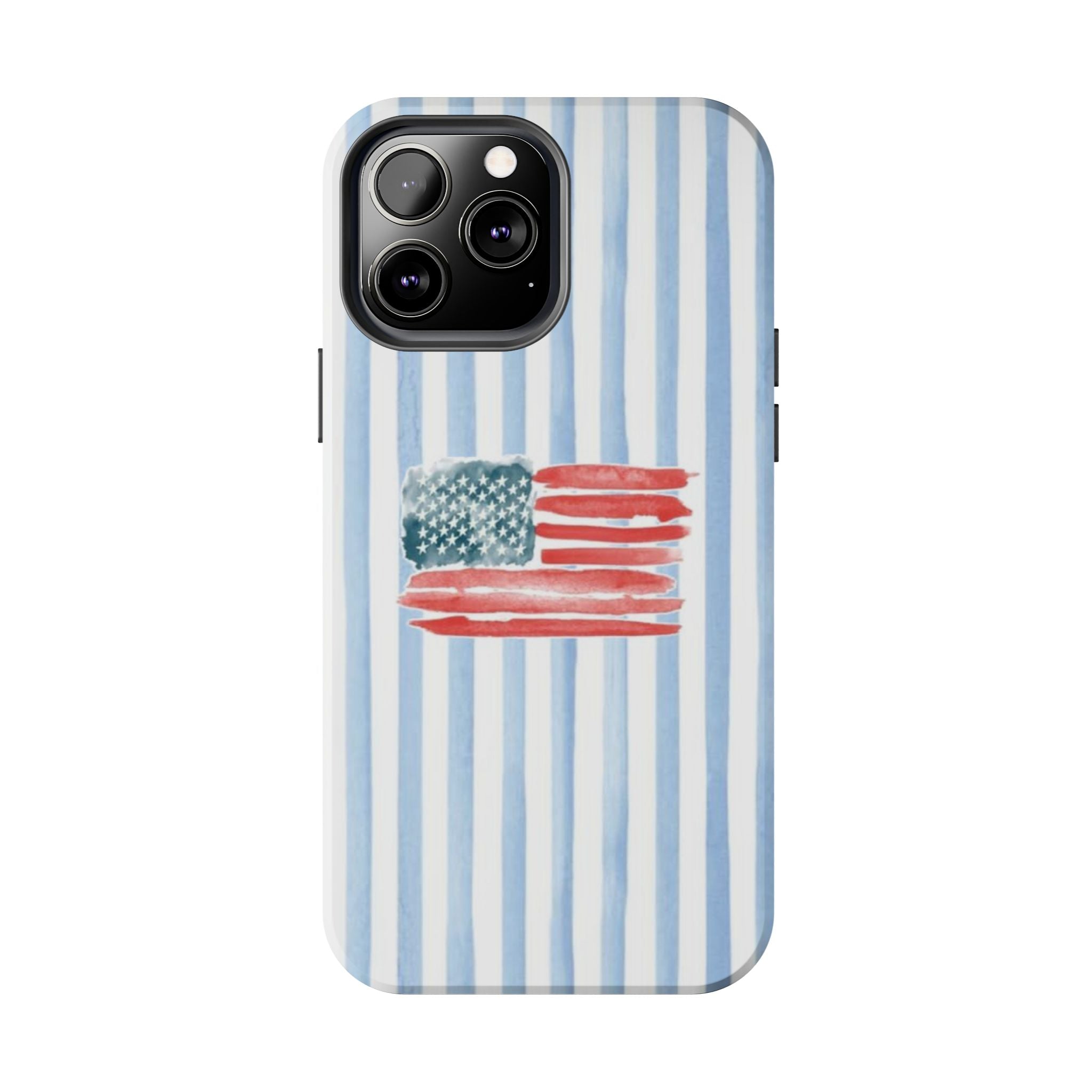 American Flag Watercolor Tough Phone Case — Blue Striped Patriotic Phone Case