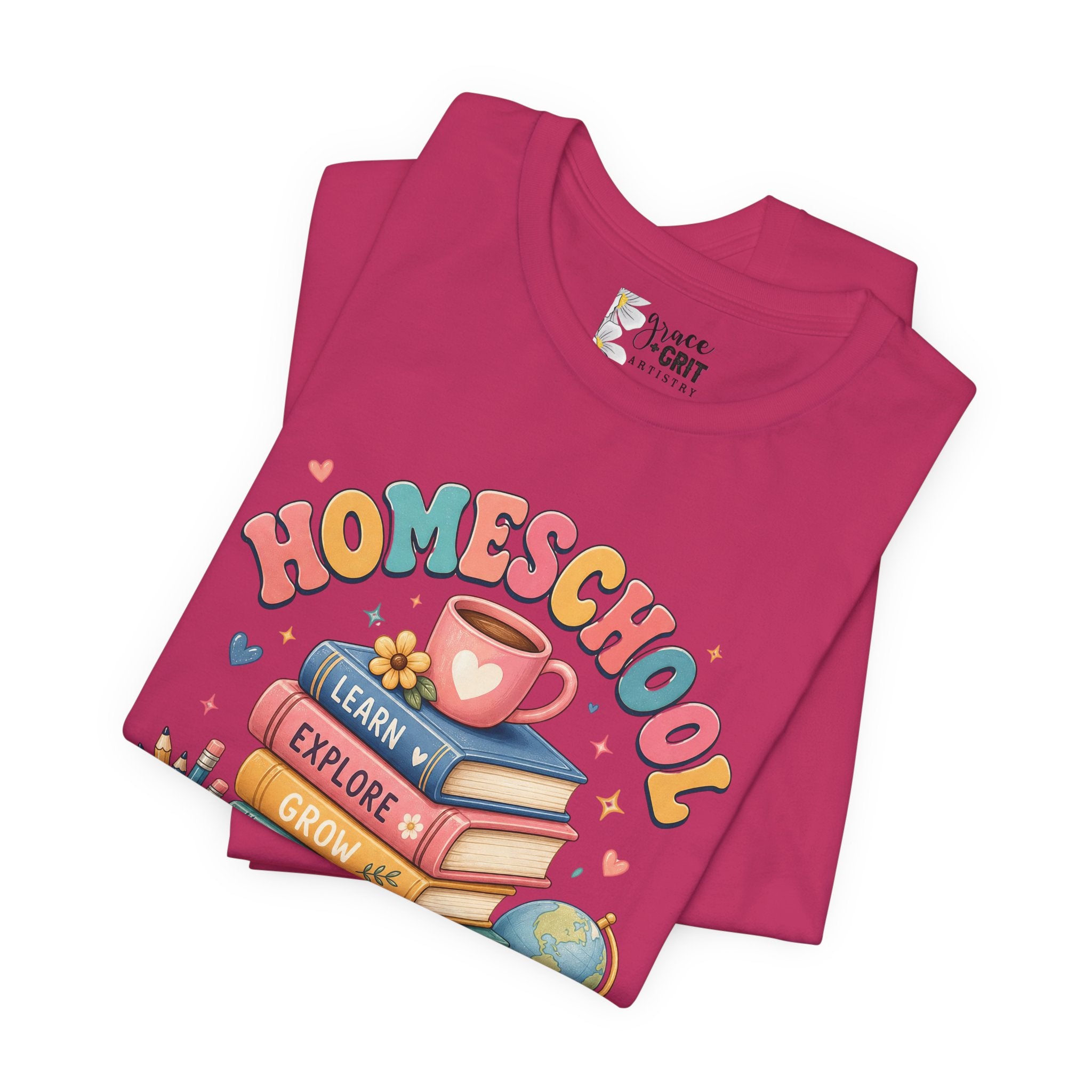 Homeschool Mama T-Shirt – Colorful Stacked Books Design
