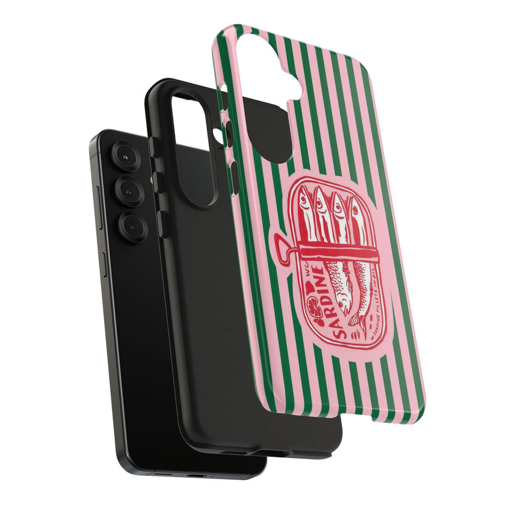 Sardine Stripes Tough Phone Case — Retro Pink & Green Protective Phone Cover