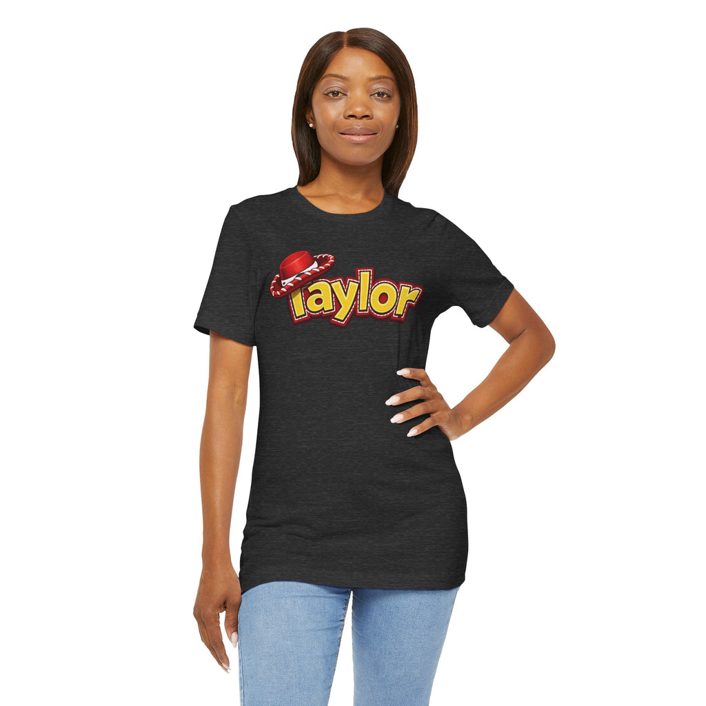 Taylor Name Tee — Retro Western Logo T-Shirt with Red Cowboy Hat
