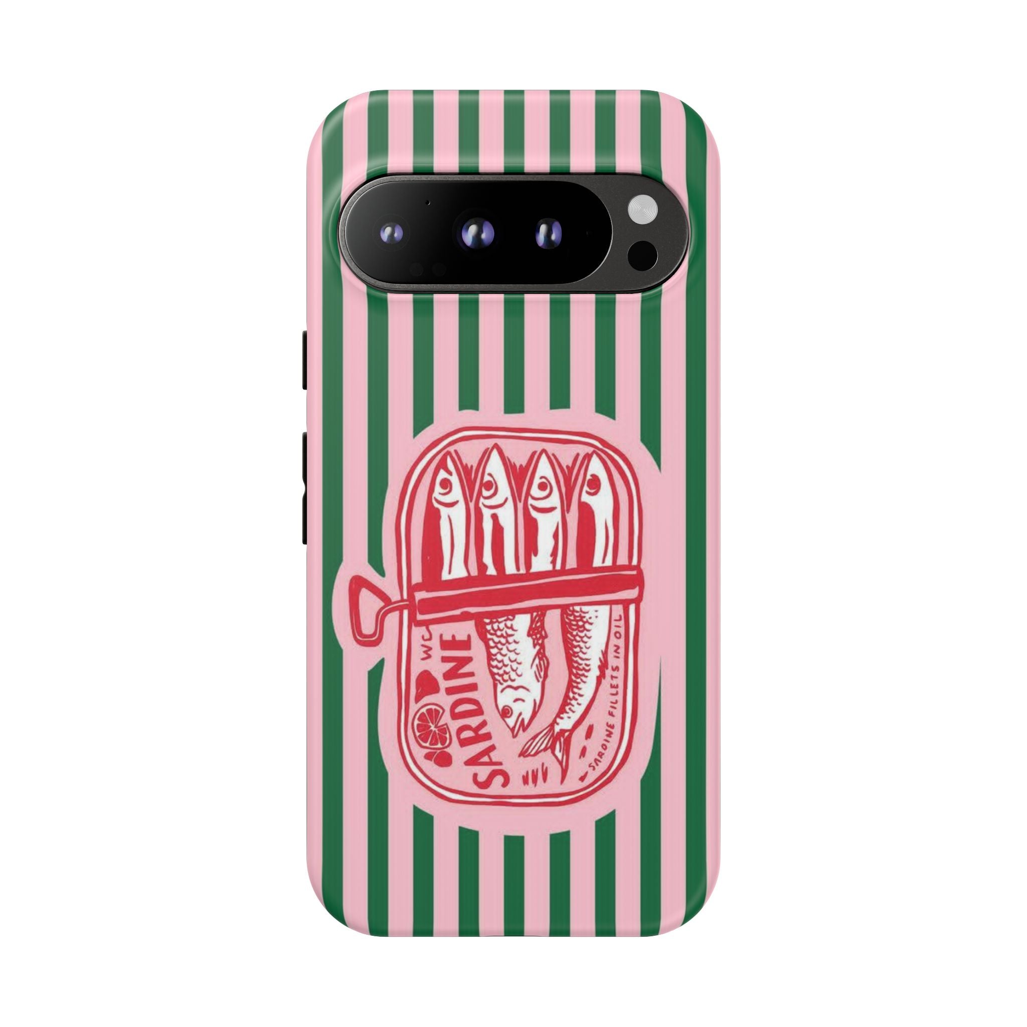 Sardine Stripe Phone Case — Retro Pink & Green Nautical Protection