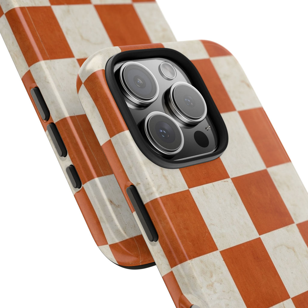 Orange and Cream Checkerboard Tough Phone Case