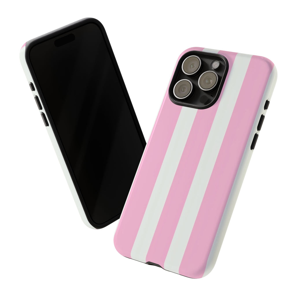 Pink & White Striped Tough Phone Case — Durable Protective Phone Cover