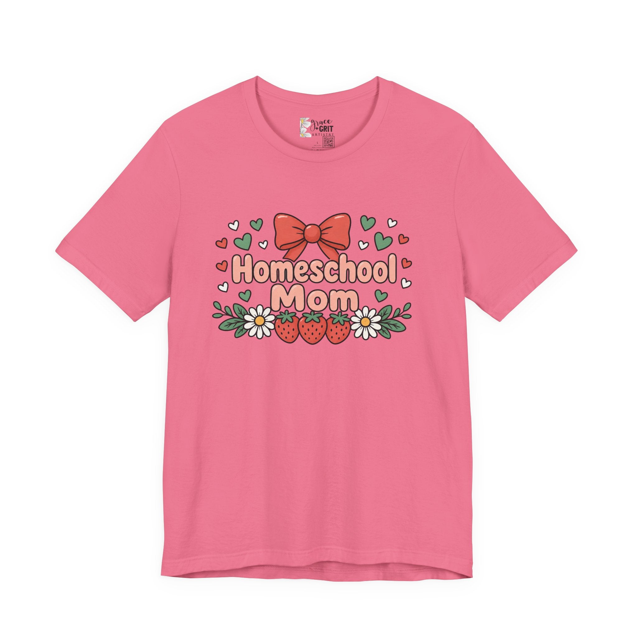 Homeschool Mom T-Shirt – Floral Strawberry Design with Bow