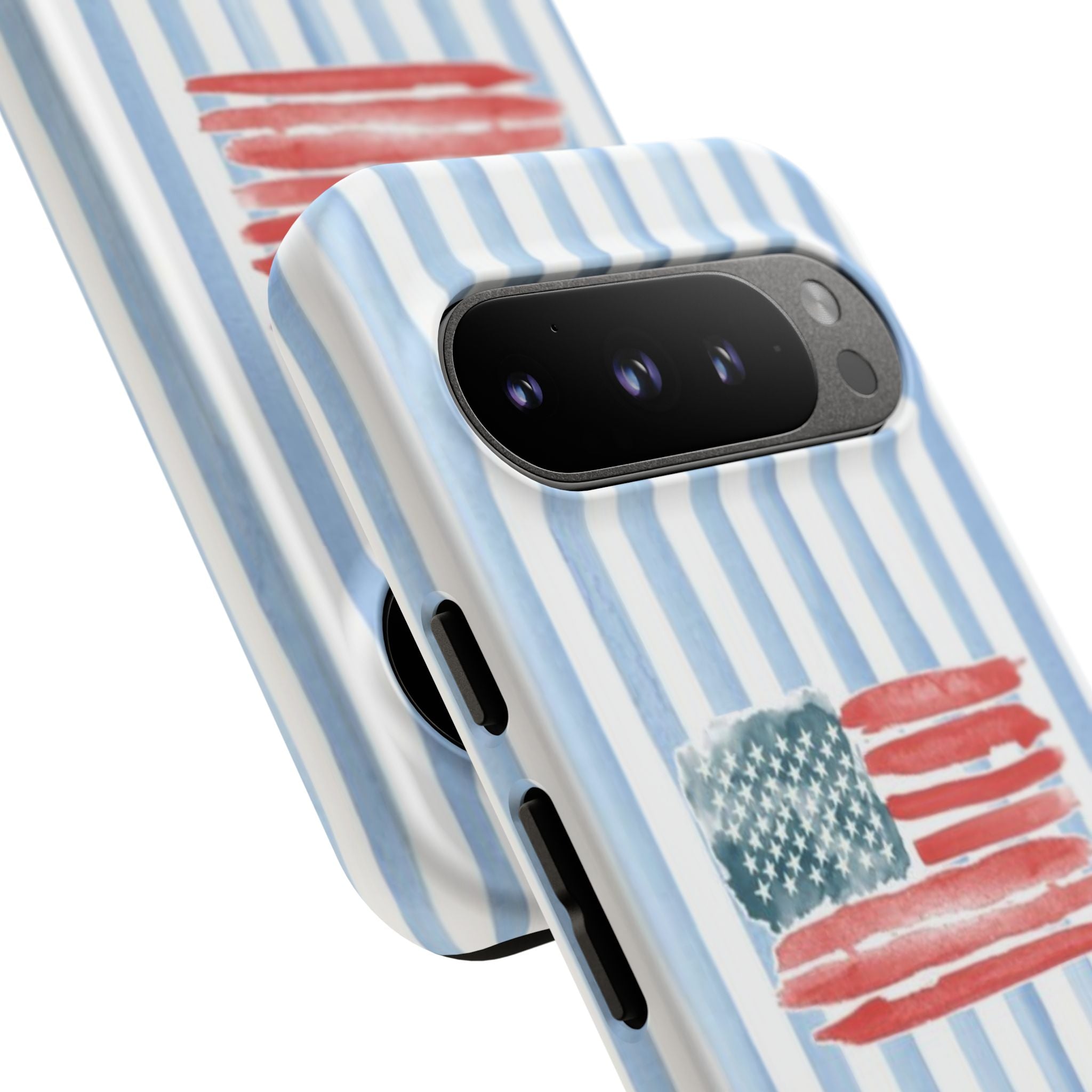American Flag Watercolor Phone Case - Blue Stripe Tough Case