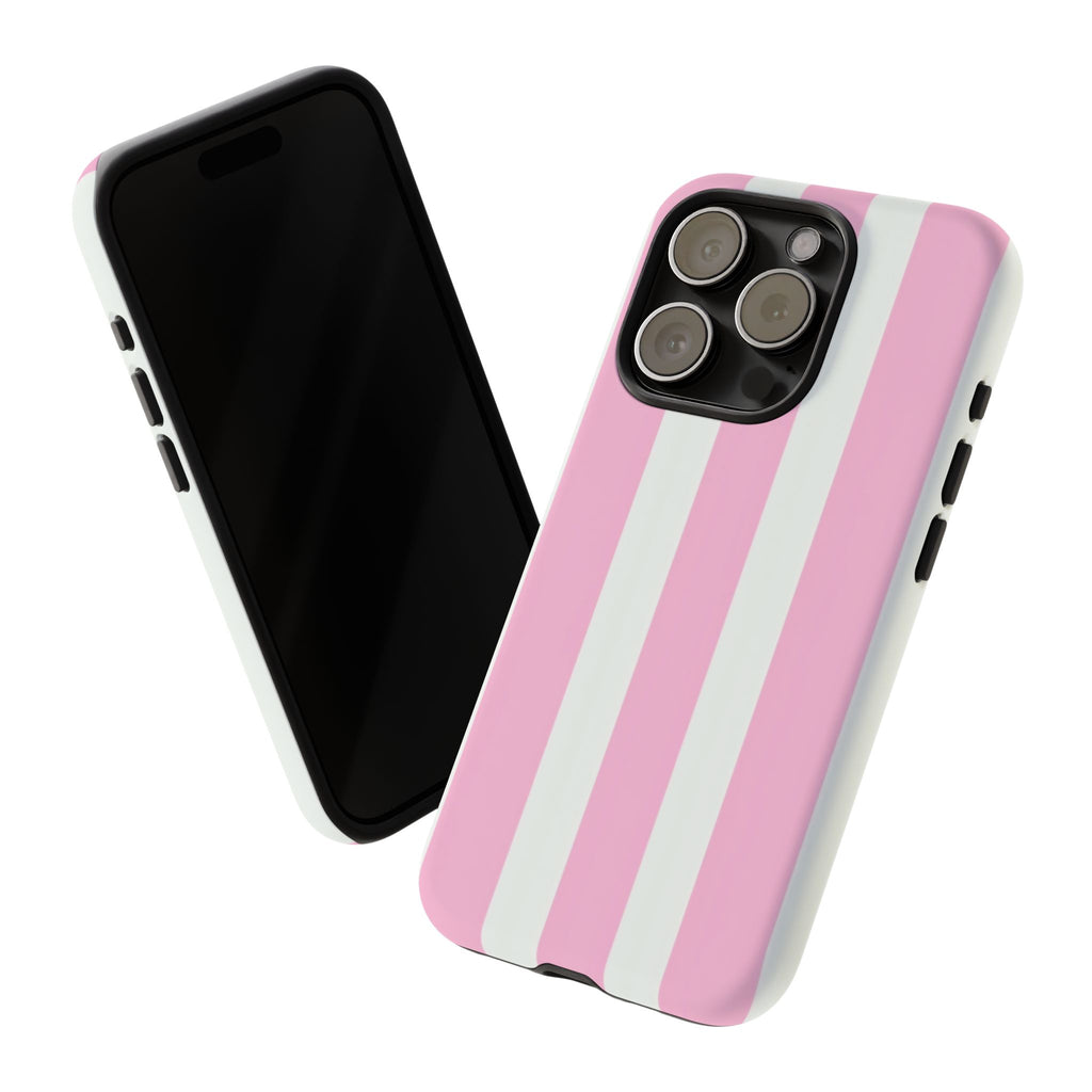 Pink & White Striped Tough Phone Case — Durable Protective Phone Cover