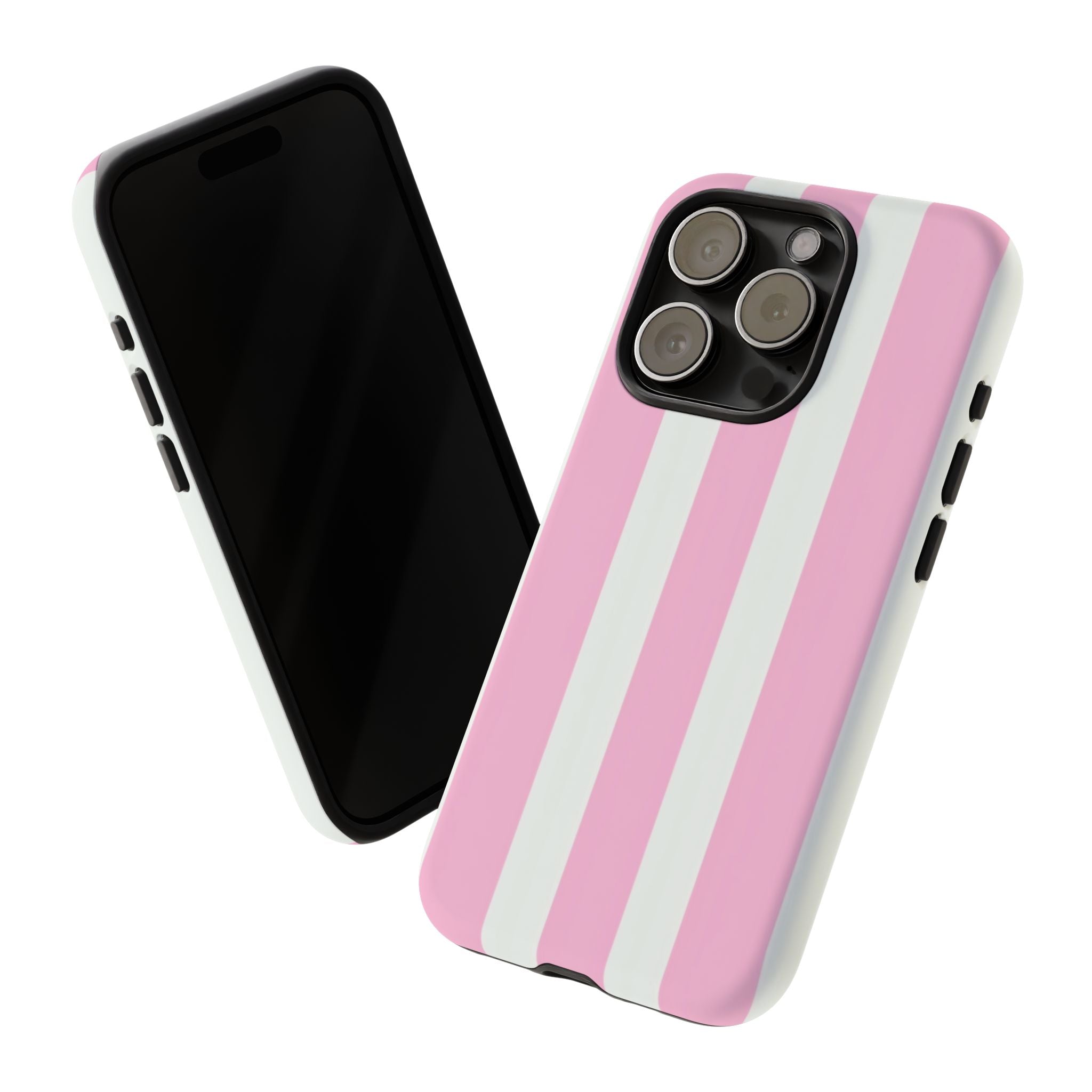 Pink & White Striped Tough Phone Case — Durable Protective Phone Cover
