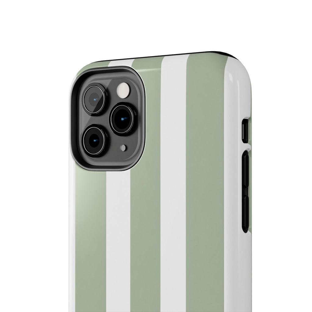 Sage & White Striped Tough Phone Case — Durable Protective Phone Cover