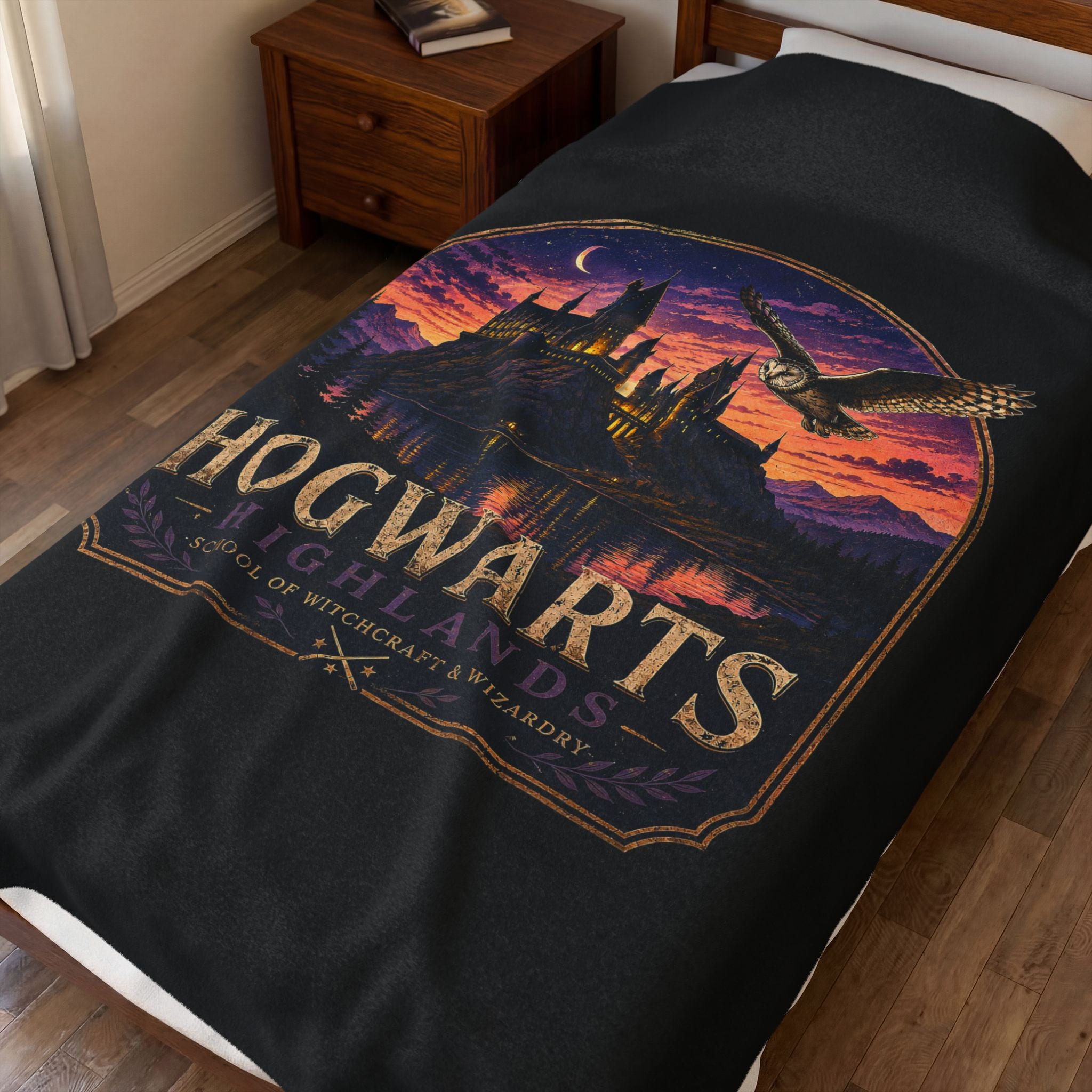 Hogwarts Highlands Velveteen Plush Blanket — Magical Castle Throw for Fans