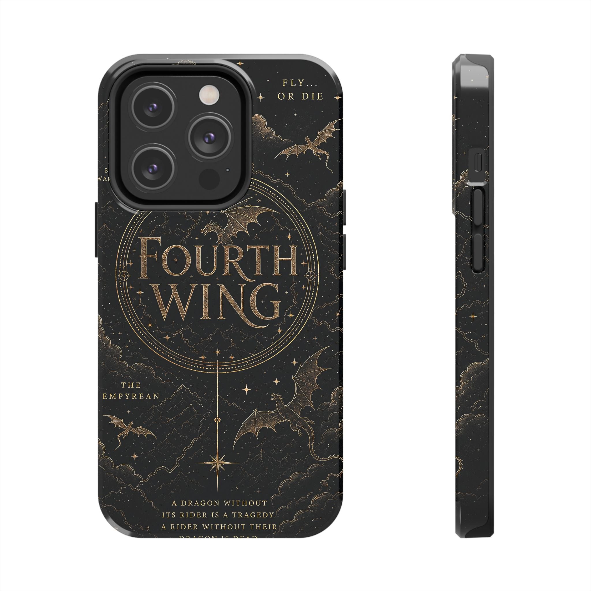 Fourth Wing Tough Phone Case — Dark Fantasy Dragon Design, 'Fly or Die' Quote