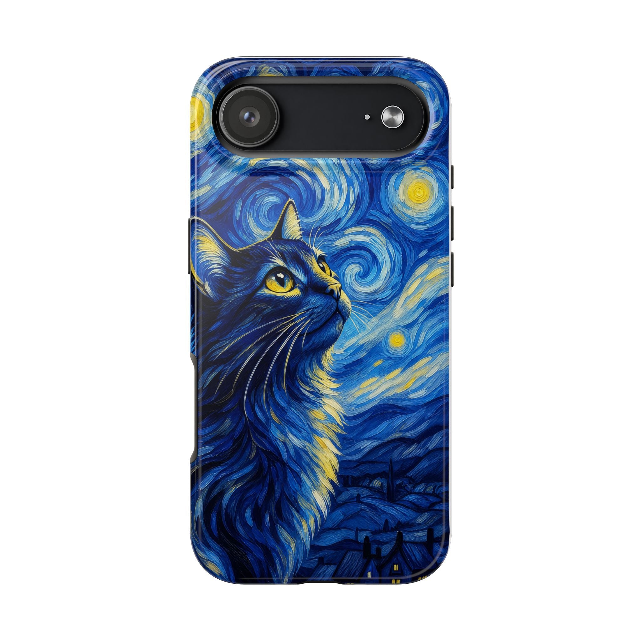 Starry Night Cat Tough Phone Case — Van Gogh Style Galaxy Kitten Protective Cover