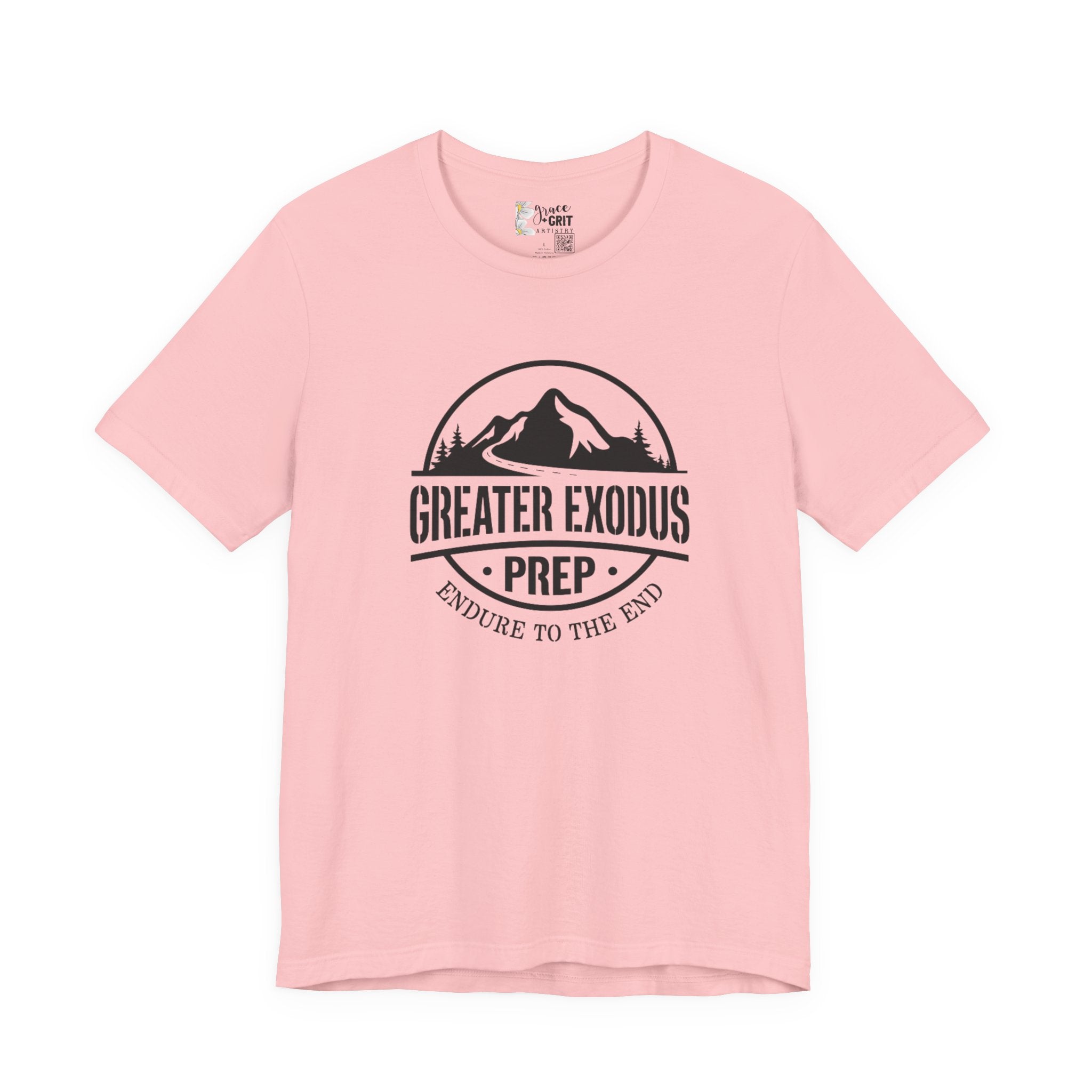 Greater Exodus Prep T-Shirt — Mountain Logo “Endure to the End” Adventure Tee