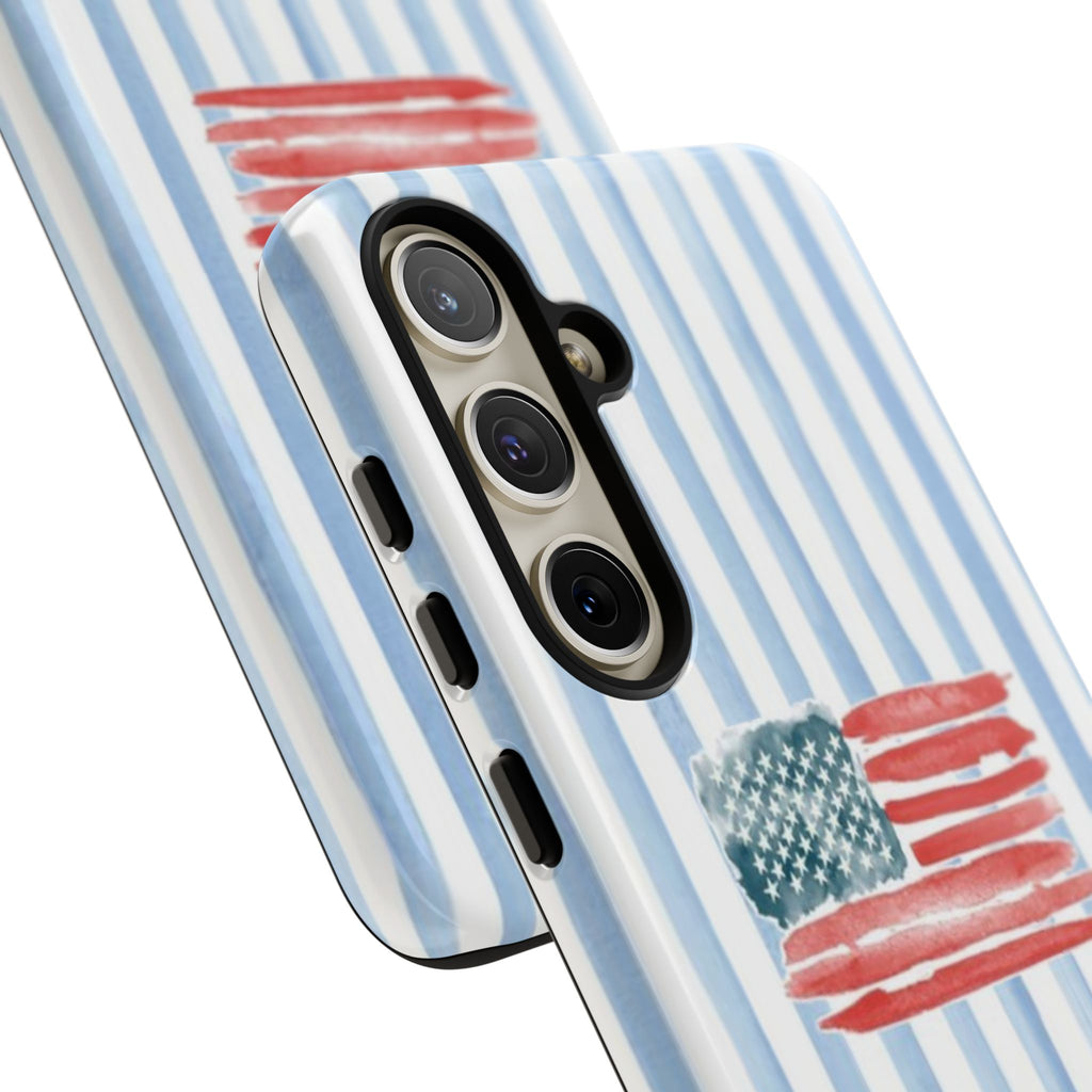 American Flag Watercolor Phone Case - Blue Stripe Tough Case
