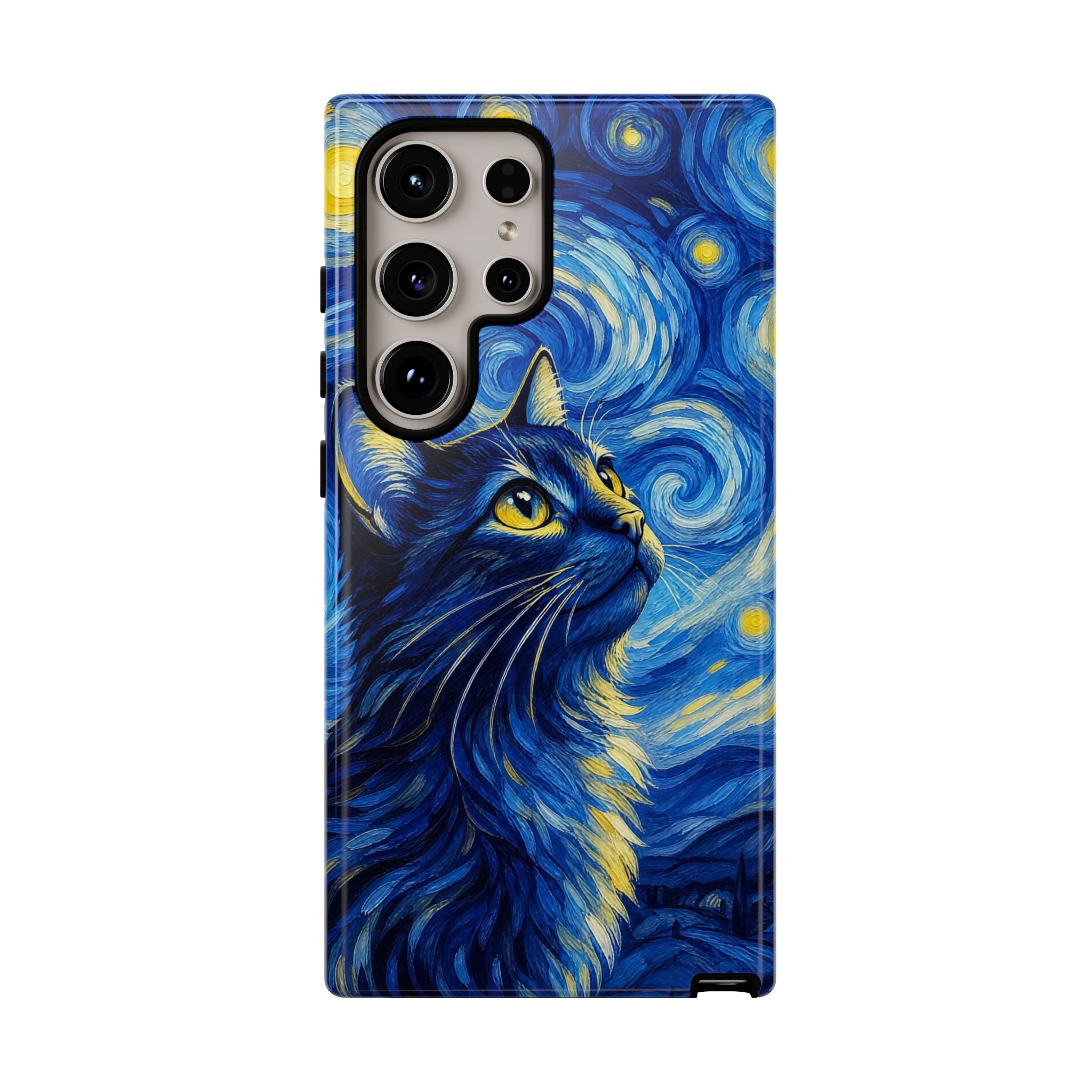 Starry Night Cat Phone Case — Van GoghStyle Blue Galaxy iPhone Cover