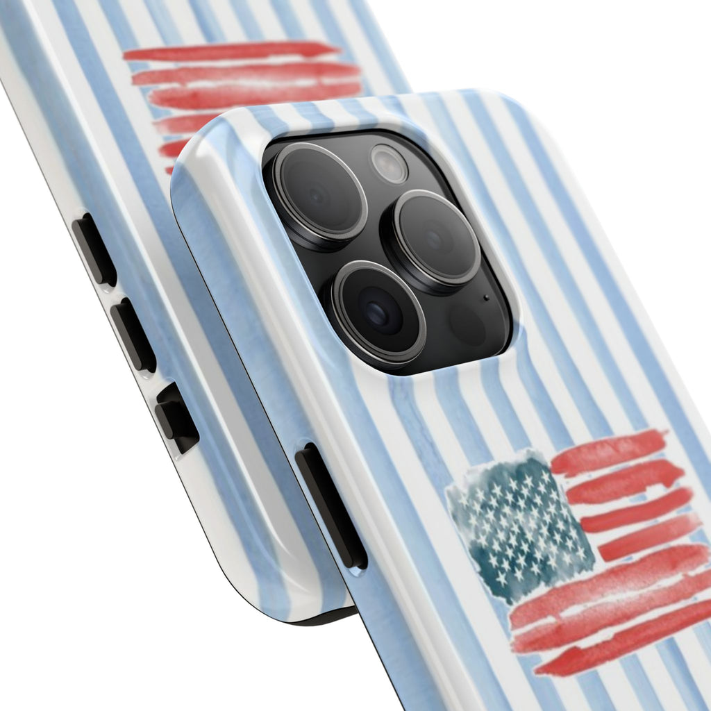 American Flag Watercolor Tough Phone Case — Blue Striped Patriotic Phone Case