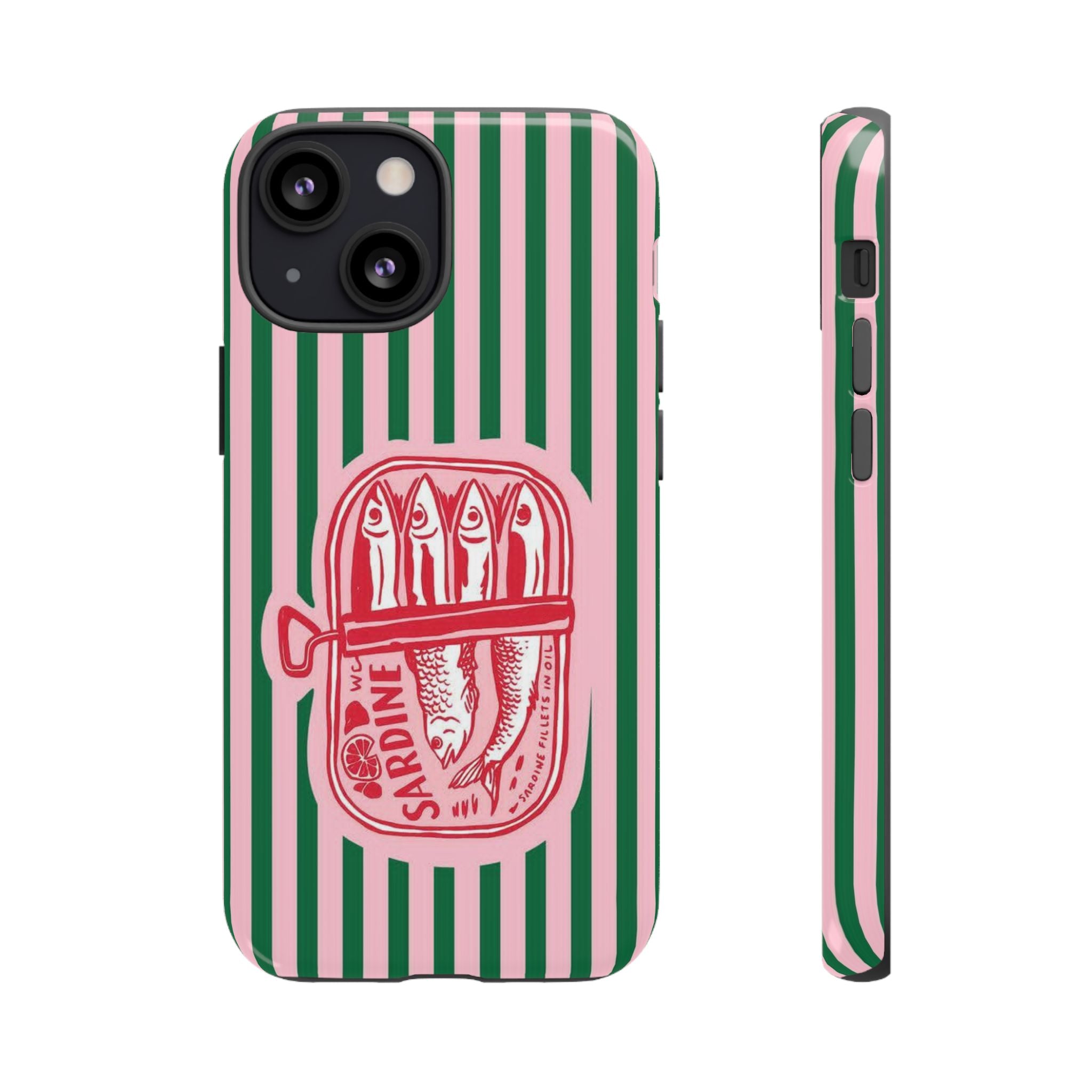 Sardine Stripe Phone Case — Retro Pink & Green Nautical Protection