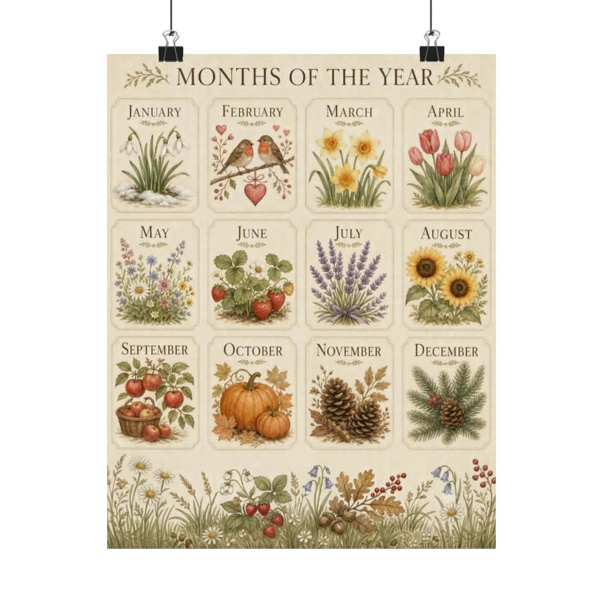Months of the Year Botanical Poster