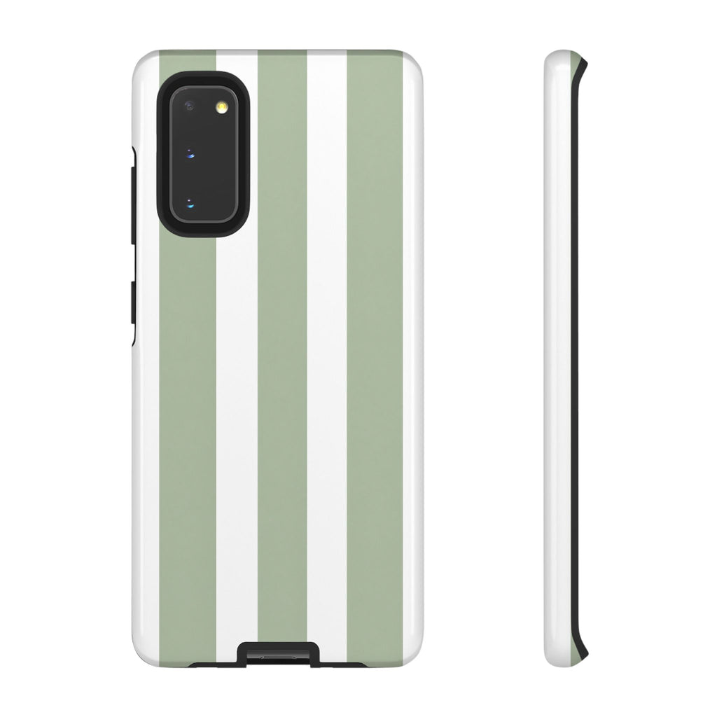 Striped Sage Tough Phone Case — Durable Green & White Vertical Stripe Phone Cover