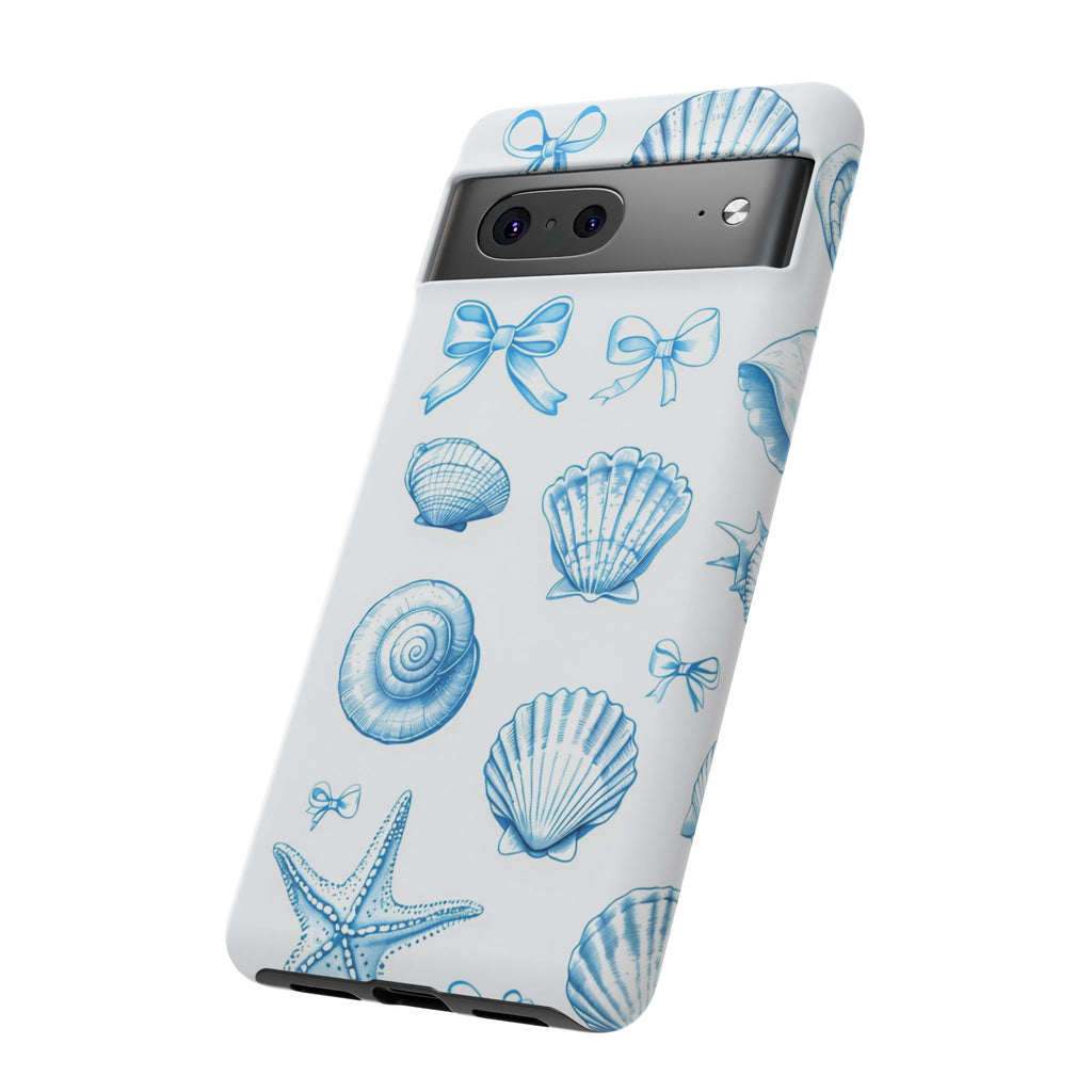 Seaside Shells Phone Case — Blue Nautical Shell & Starfish Pattern