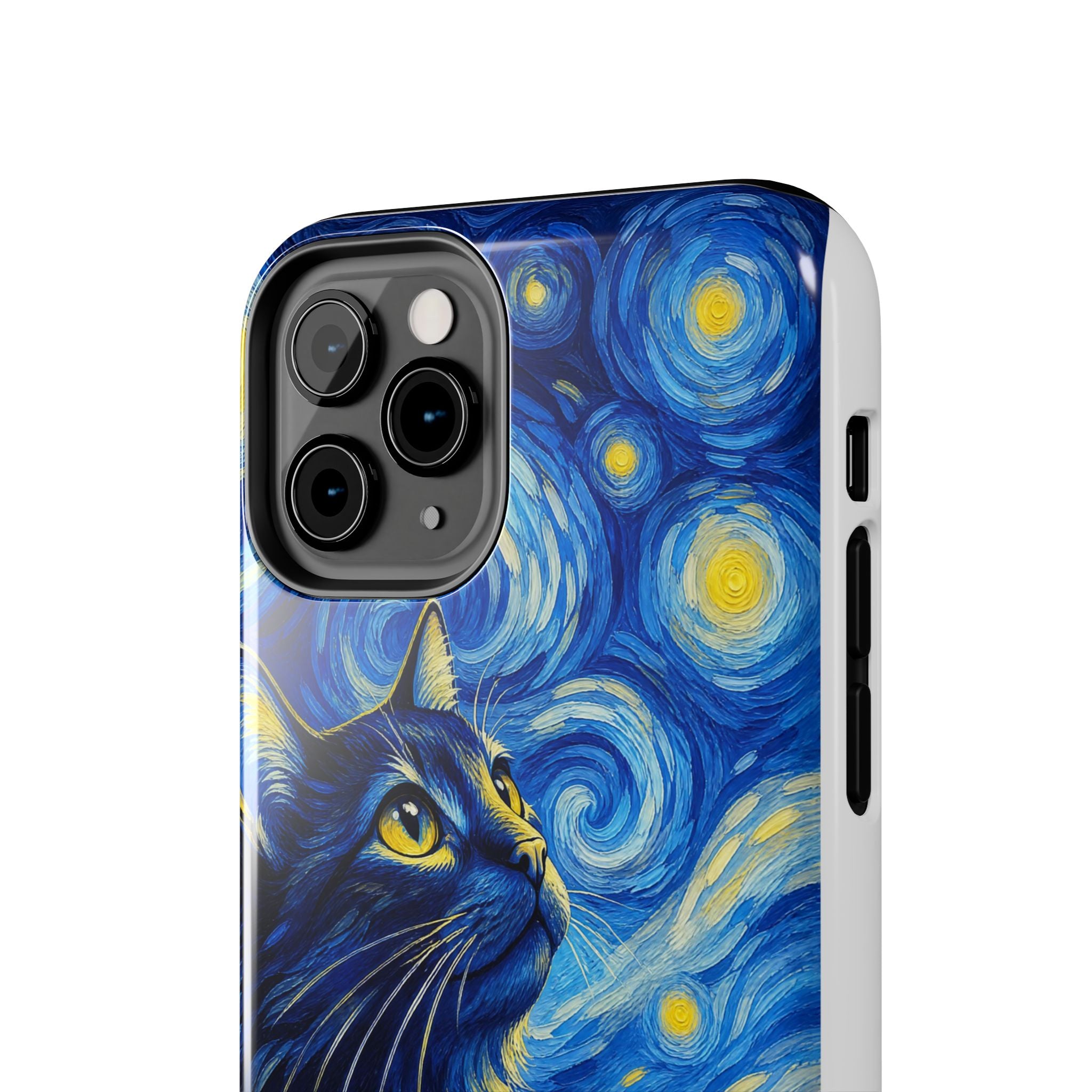 Starry Night Cat Tough Phone Case — Van Gogh Style Galaxy Kitten Protective Cover