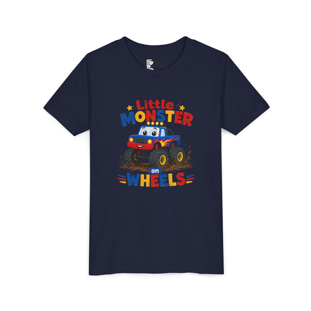 Kids Monster Truck Tee — "Little Monster on Wheels" Youth Short Sleeve Shirt