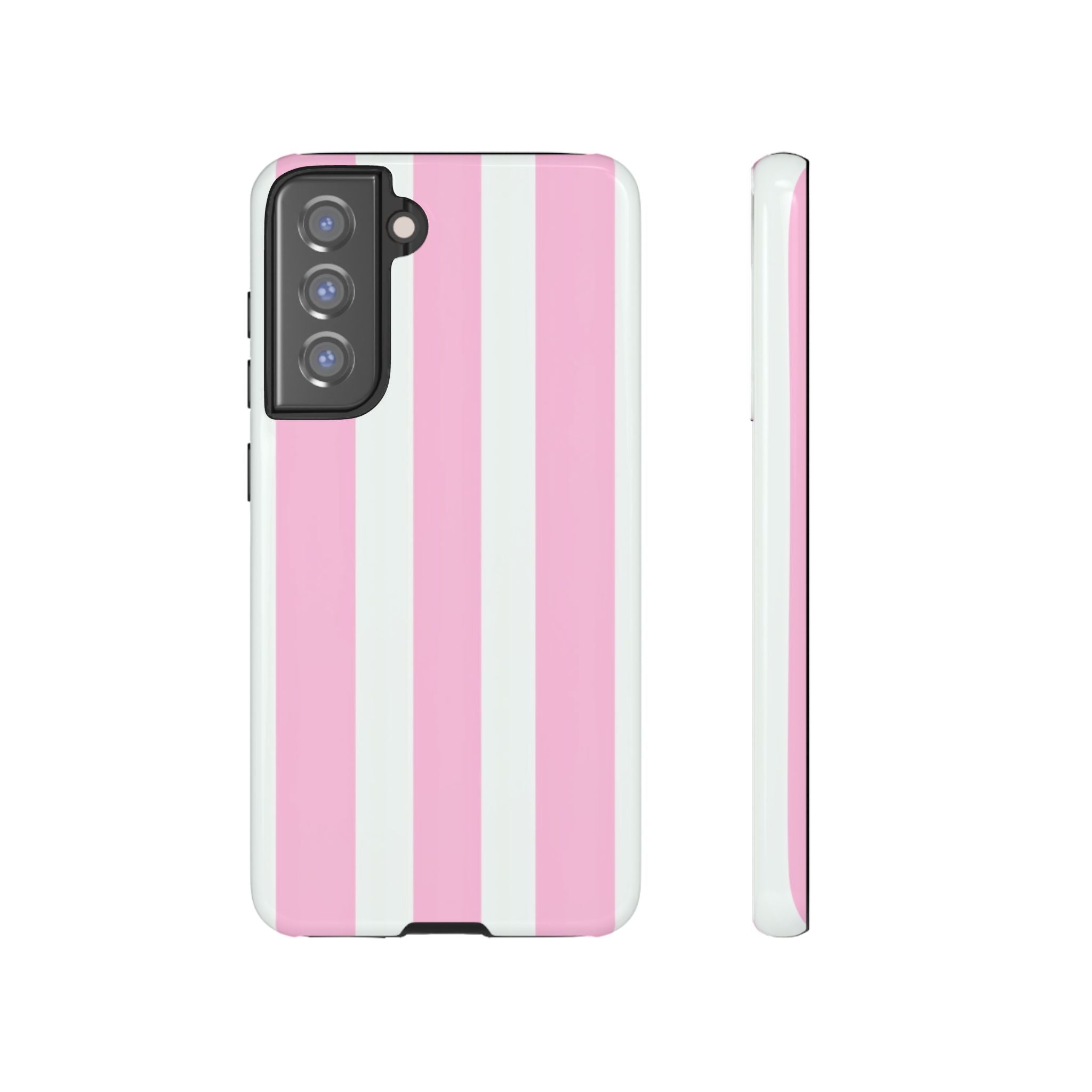Pink & White Striped Tough Phone Case — Durable Protective Phone Cover