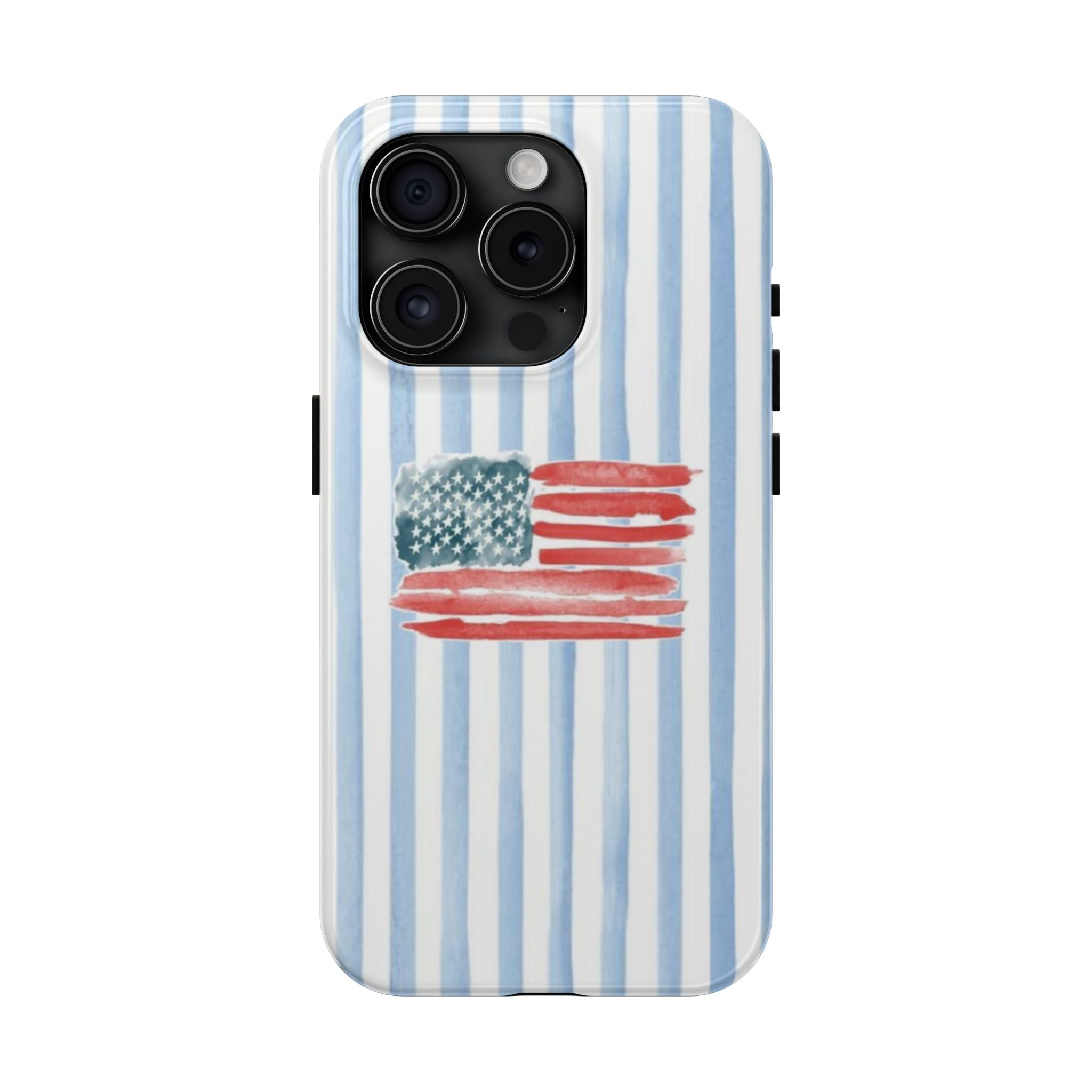 American Flag Watercolor Tough Phone Case — Blue Striped Patriotic Phone Case
