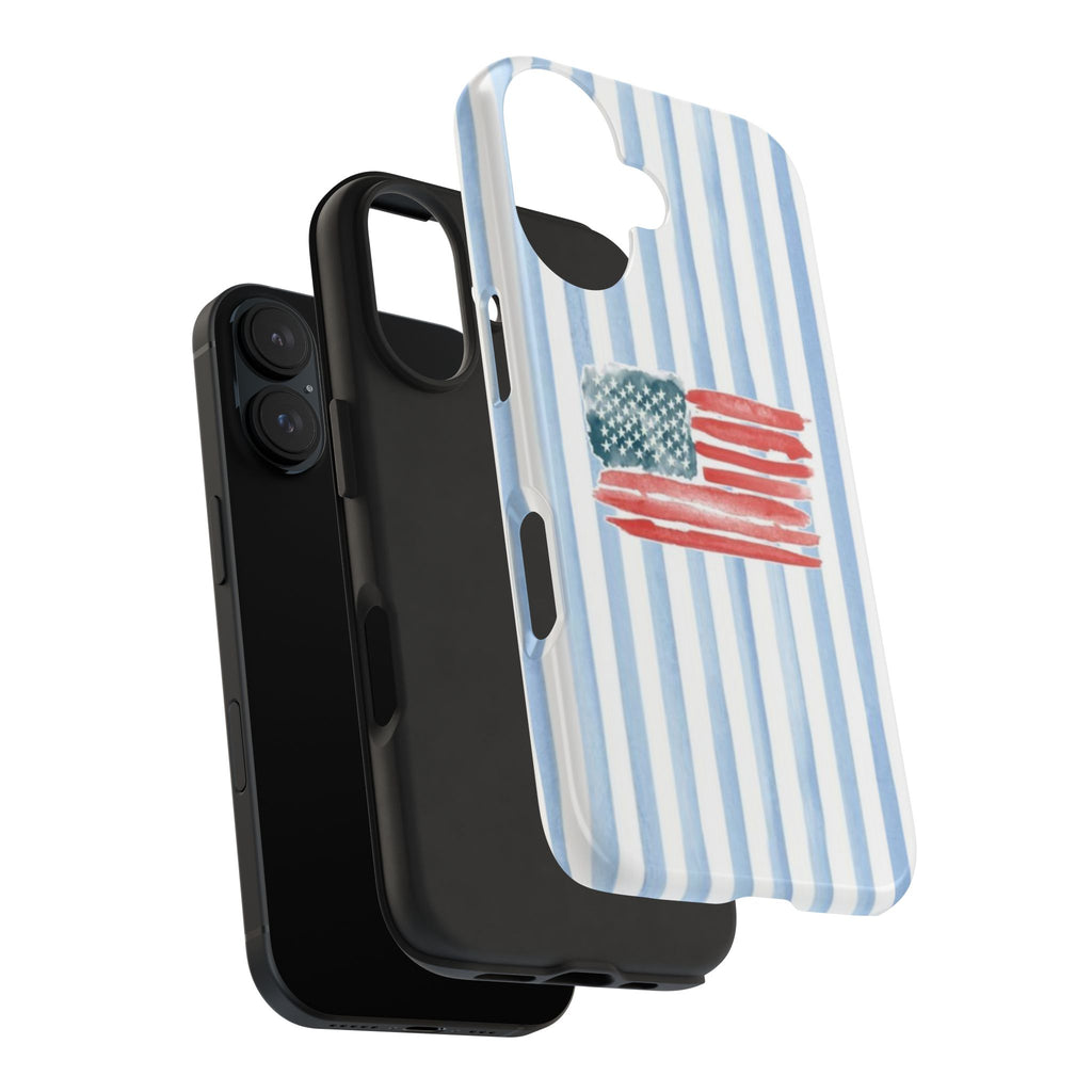 American Flag Watercolor Tough Phone Case — Blue Striped Patriotic Phone Case