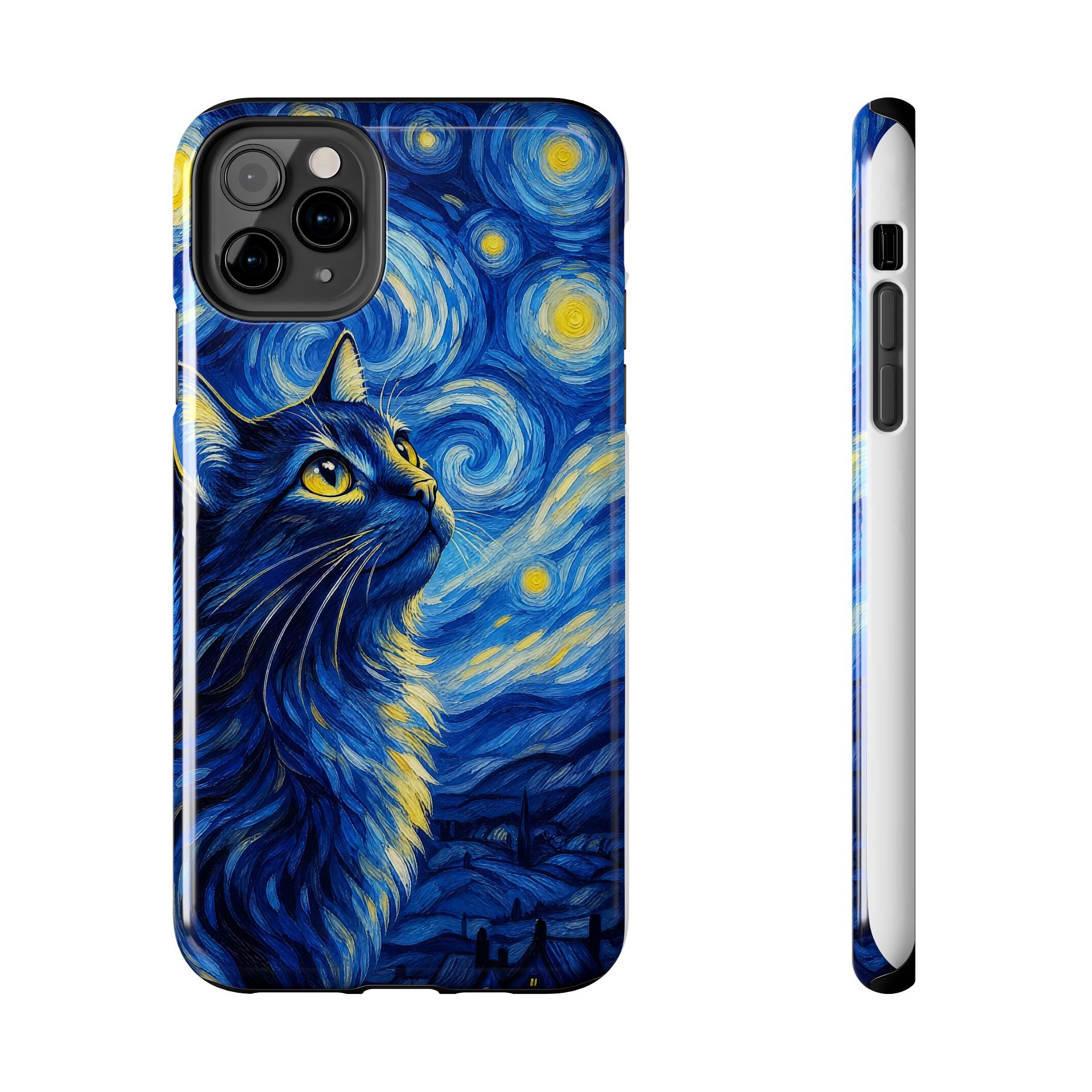 Starry Night Cat Tough Phone Case — Van Gogh Style Galaxy Kitten Protective Cover