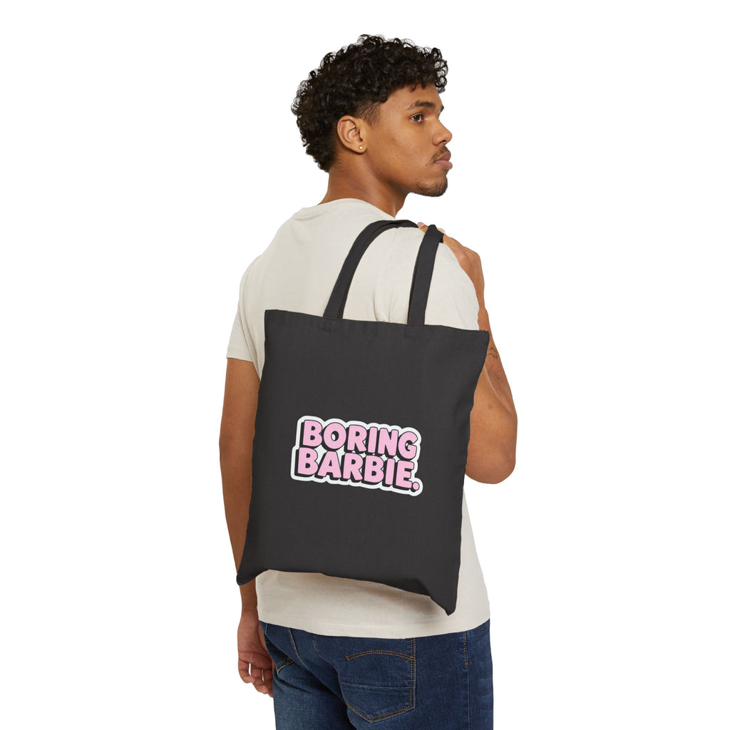 Tote Bag — "Boring Barbie" Pink Retro Logo Cotton Canvas Tote