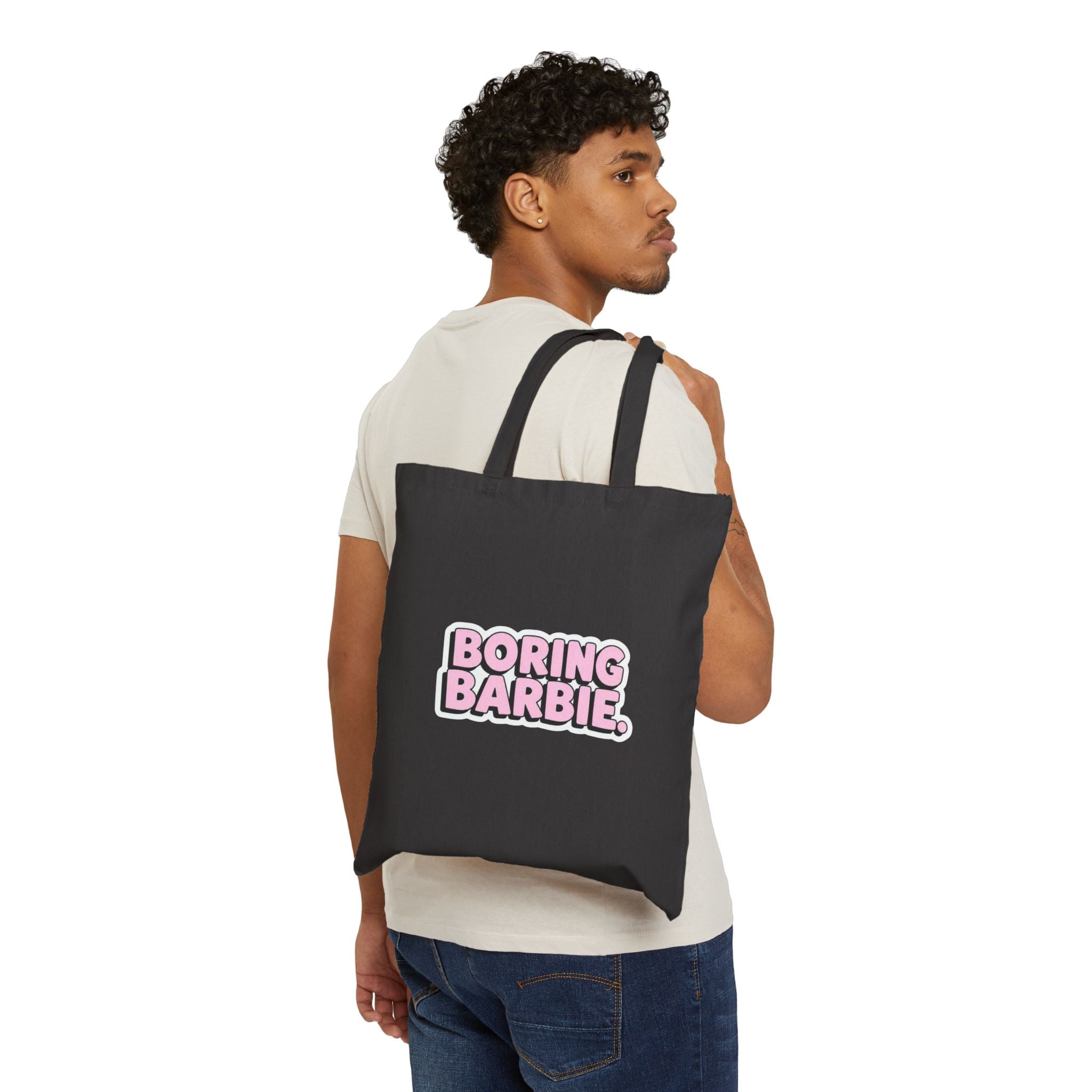 Tote Bag — "Boring Barbie" Pink Retro Logo Cotton Canvas Tote