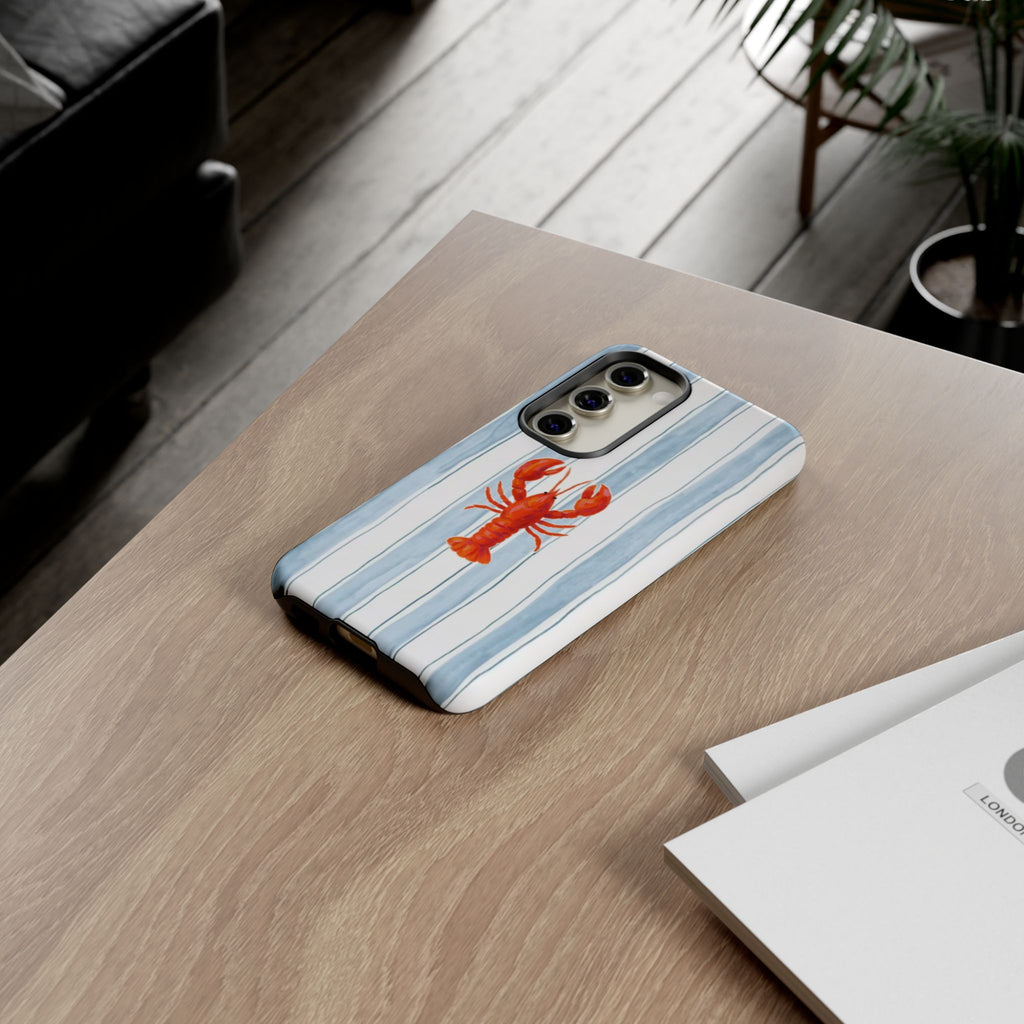 Lobster Stripe Phone Case — Nautical Blue & White Protective Cover
