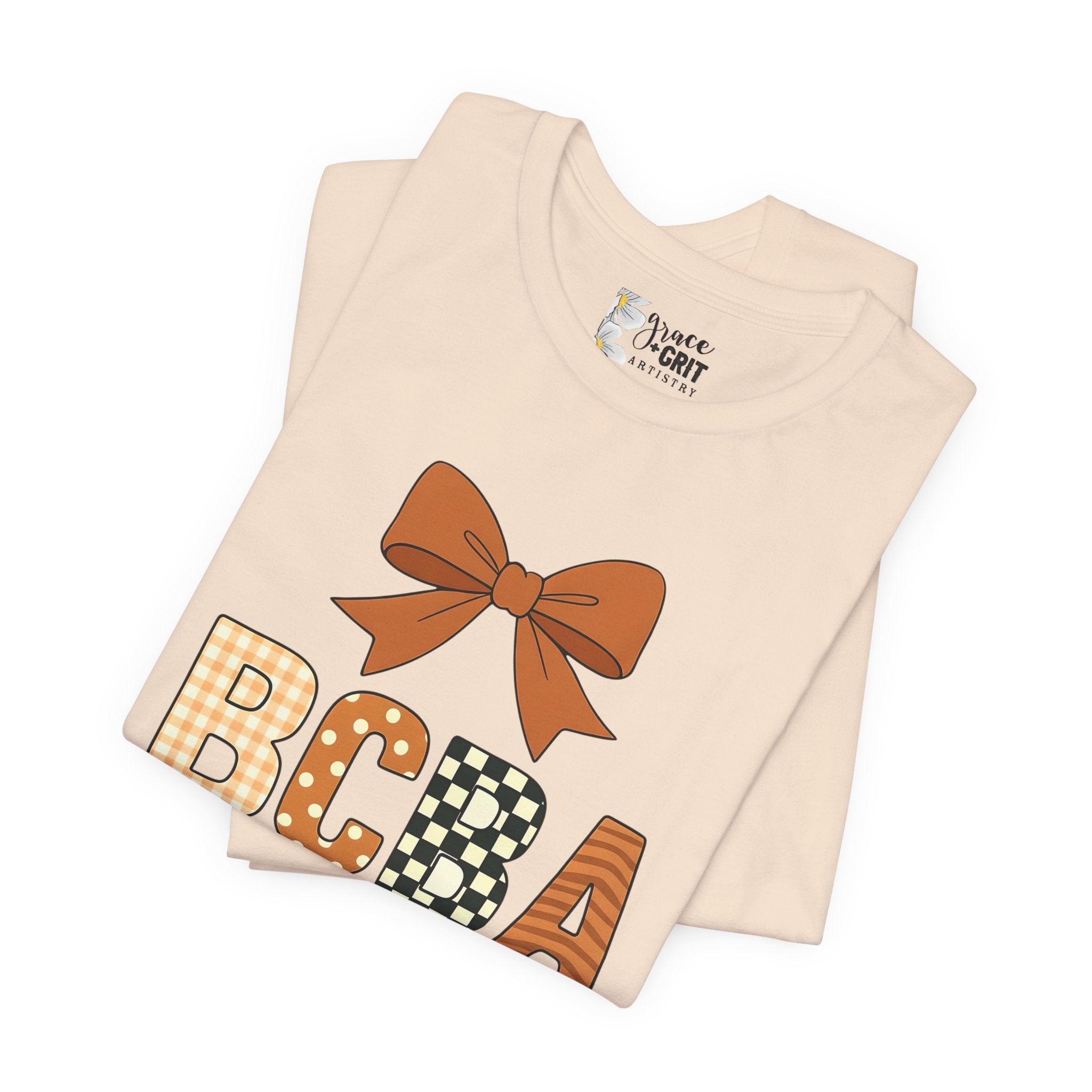 BCBA Monogram Tee | Bow Accent, Orange Plaid and Polka Dot Letters