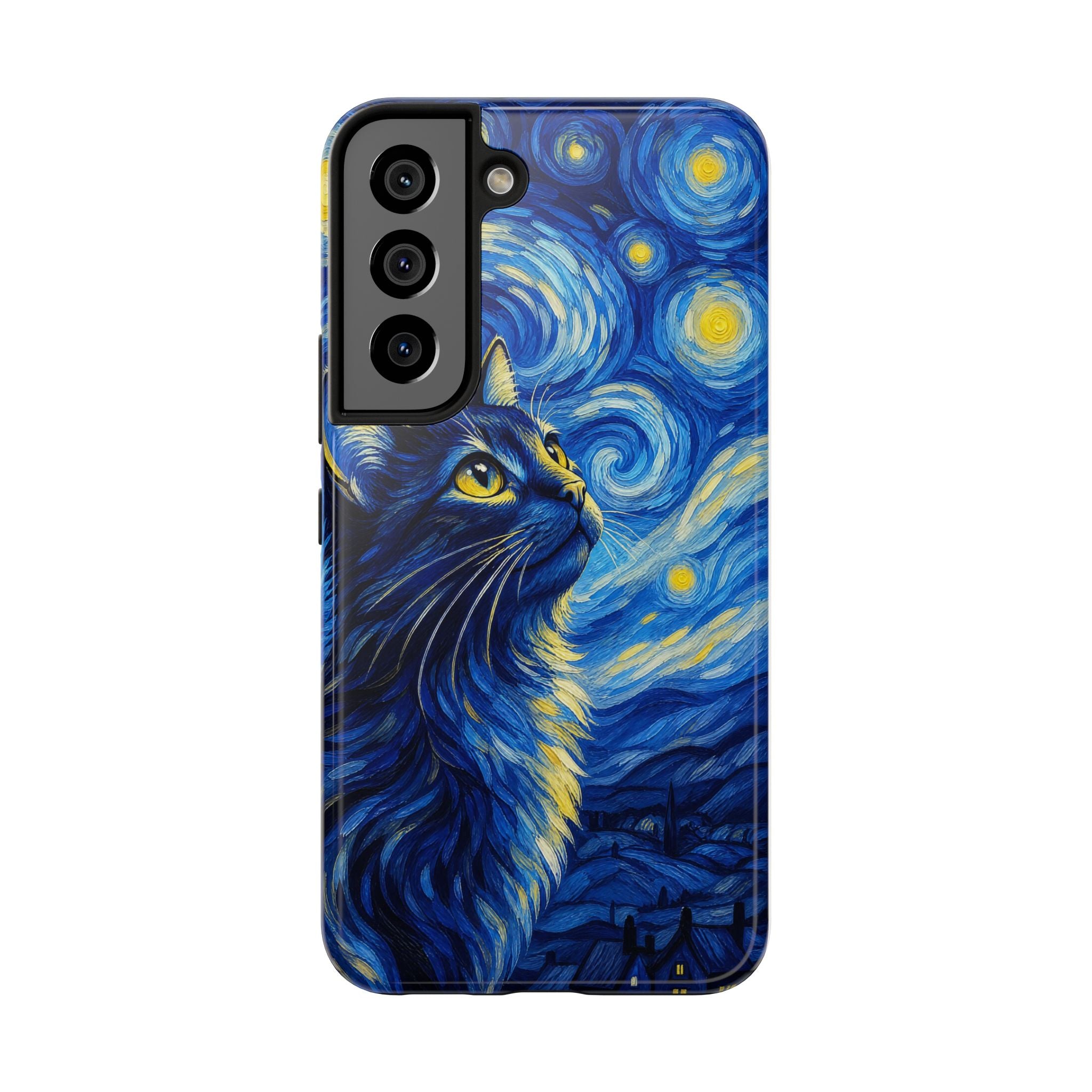 Starry Night Cat Tough Phone Case — Van Gogh Style Galaxy Kitten Protective Cover