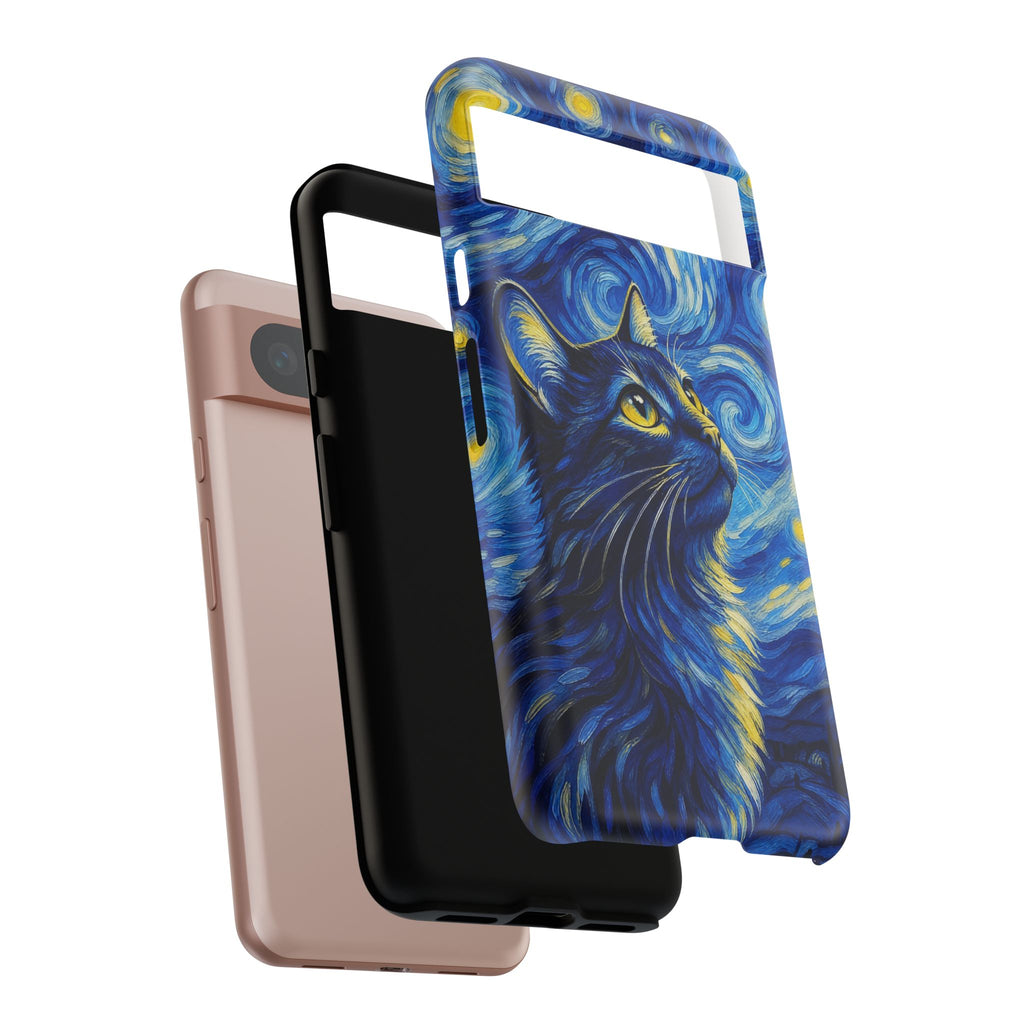 Starry Night Cat Phone Case — Van GoghStyle Blue Galaxy iPhone Cover