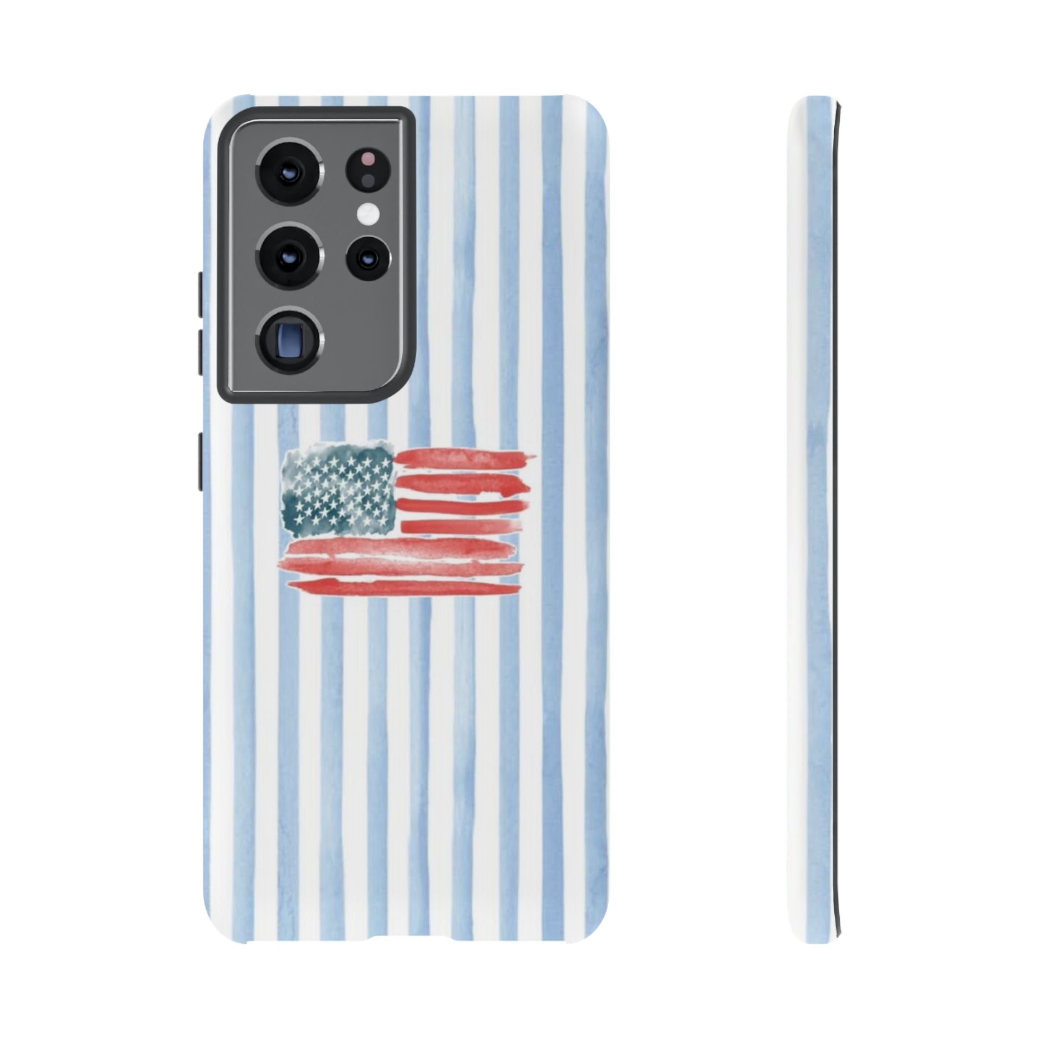 American Flag Watercolor Phone Case - Blue Stripe Tough Case