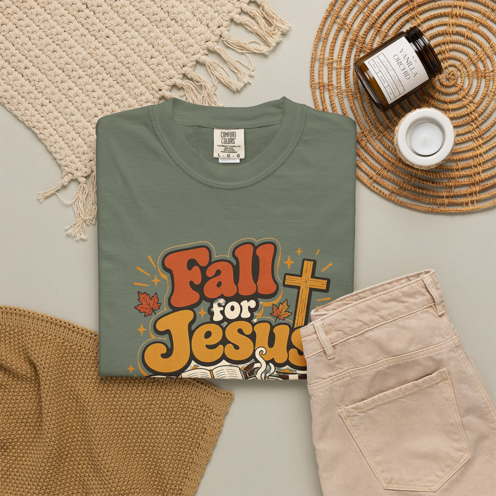 Fall for Jesus He Never Leaves Christian T-Shirt