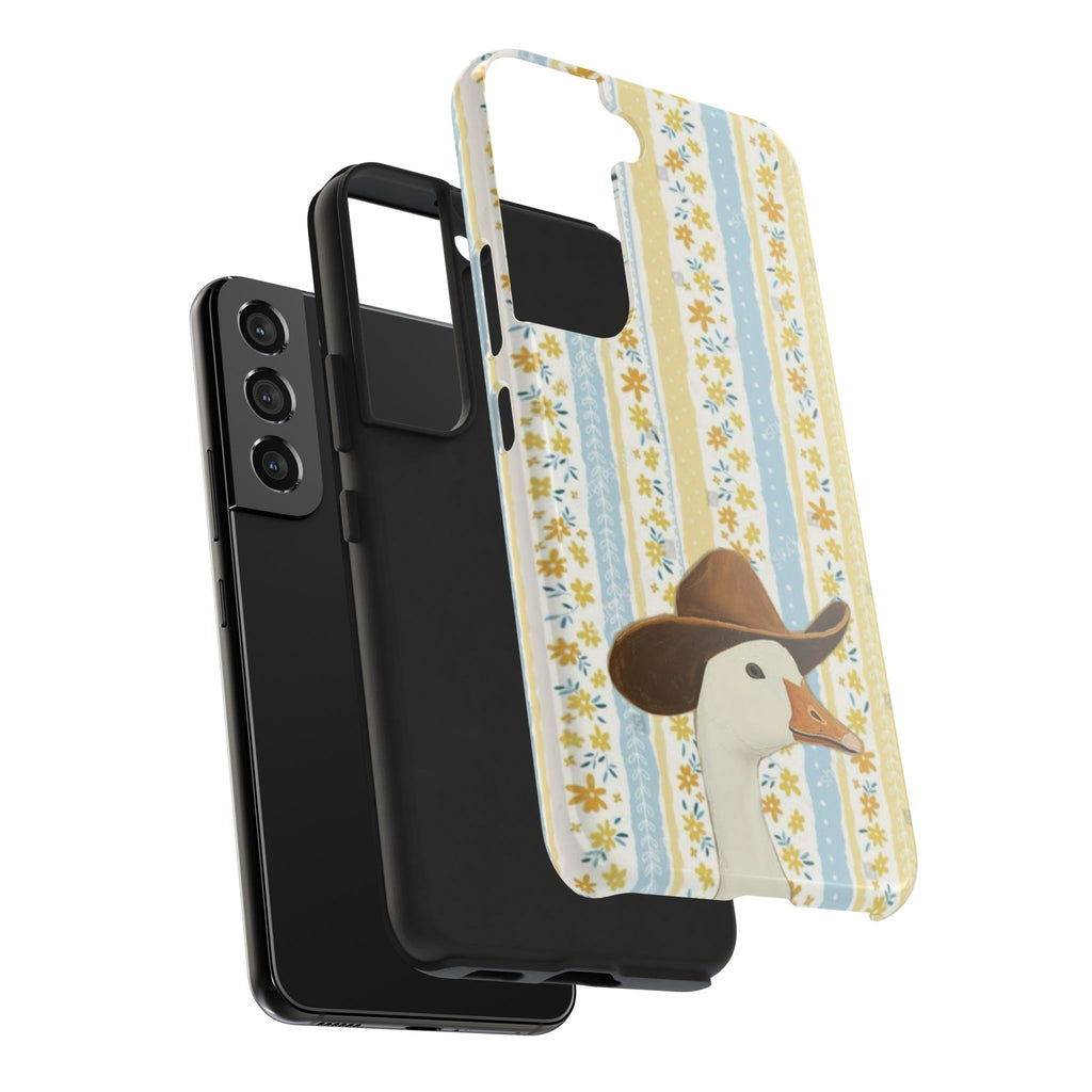 Cowboy Goose Tough Phone Case — Cute Farm Animal iPhone Case with Floral Stripes