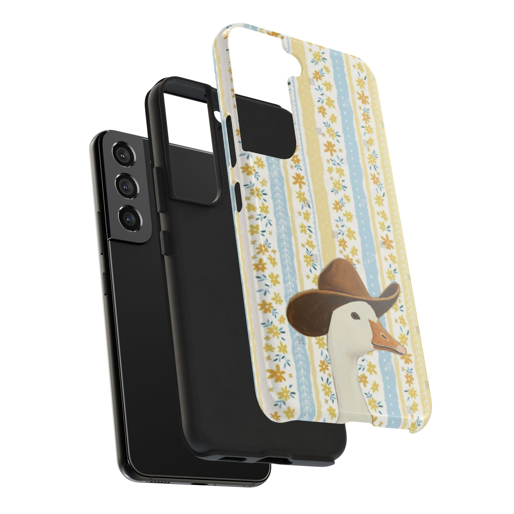 Cowboy Goose Tough Phone Case — Cute Farm Animal iPhone Case with Floral Stripes