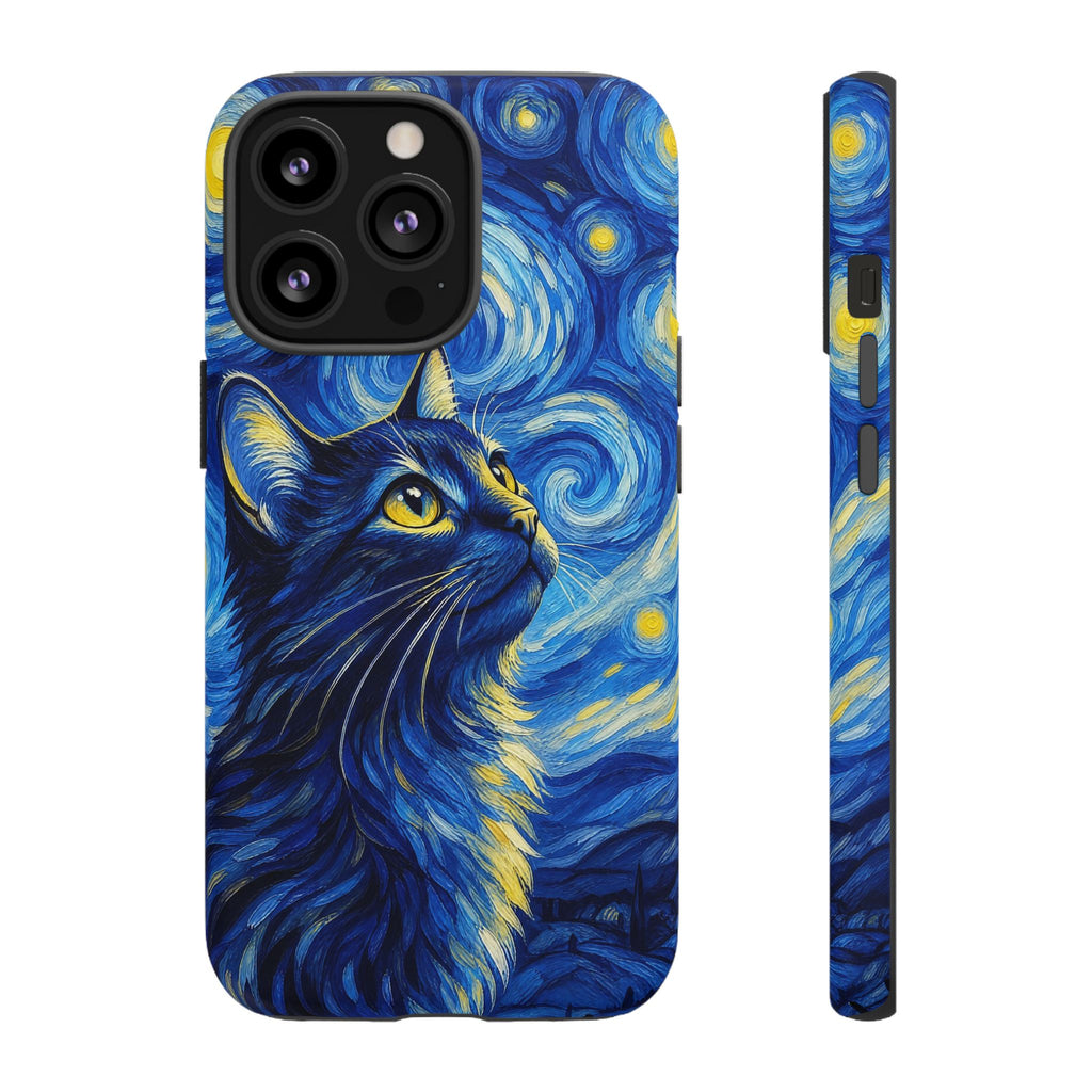 Starry Night Cat Phone Case — Van GoghStyle Blue Galaxy iPhone Cover