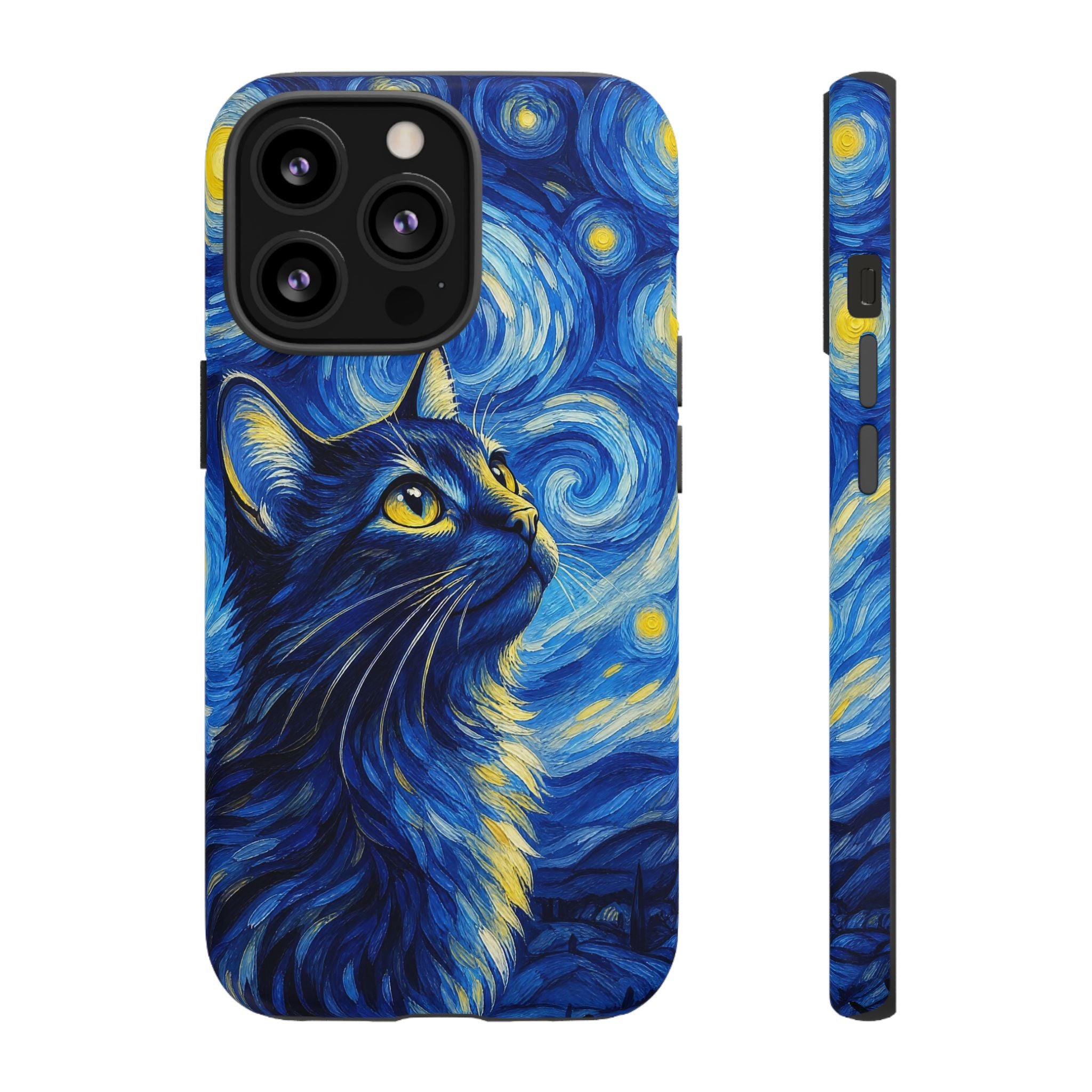 Starry Night Cat Phone Case — Van GoghStyle Blue Galaxy iPhone Cover