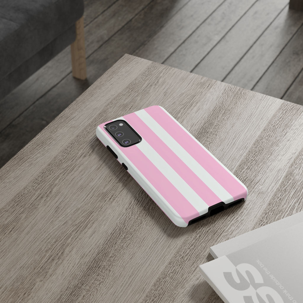 Pink & White Striped Tough Phone Case — Durable Protective Phone Cover